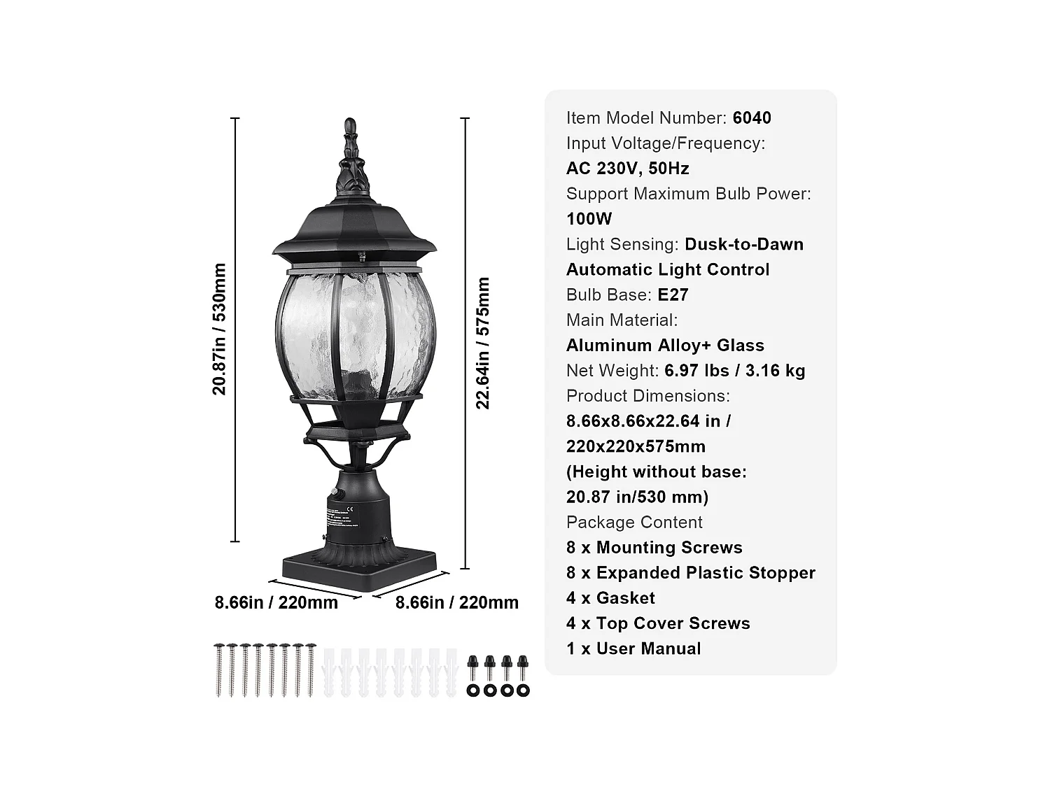 Zewnętrzne Lampy Podłogowe SucceBuy, Zestaw 2, 53 cm, od Zmierzchu do Świtu, do Montażu na Słupie
