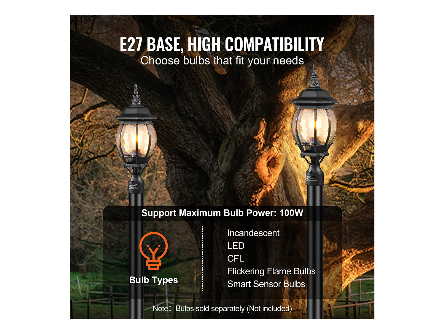 Zewnętrzne Lampy Podłogowe SucceBuy, Zestaw 2, 53 cm, od Zmierzchu do Świtu, do Montażu na Słupie