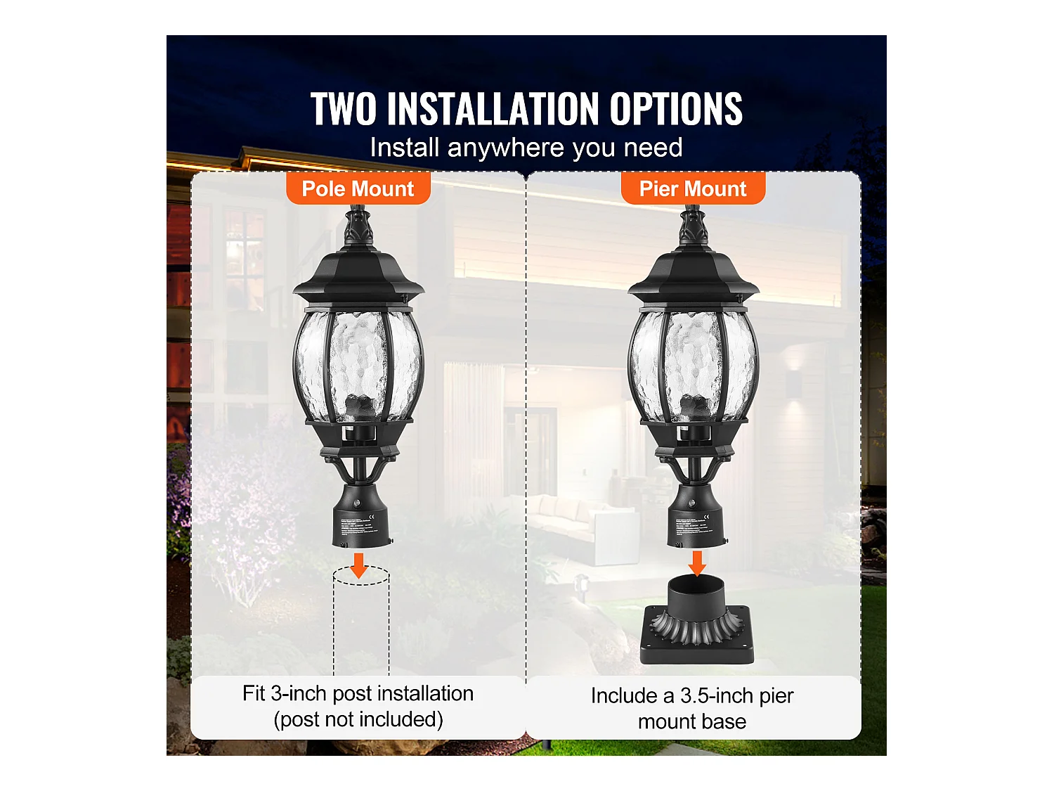 Lampadaires d'Extérieur SucceBuy, Lot de 2, Dusk to Dawn de 53cm pour Montage sur Poteau