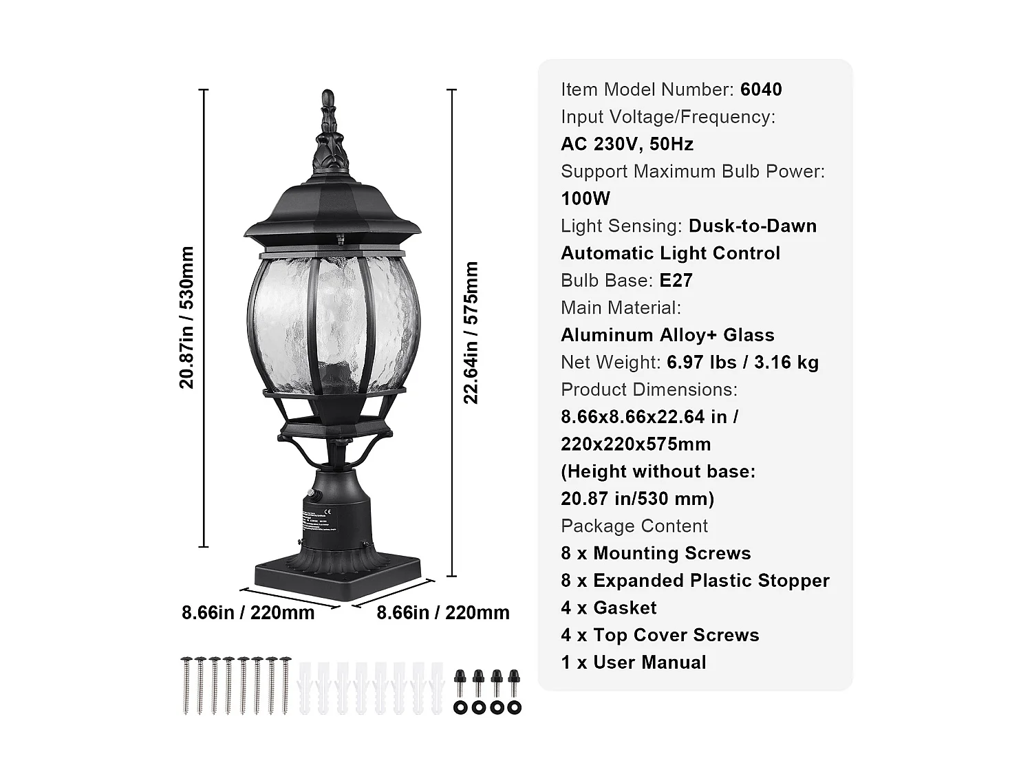 Lampadaires d'Extérieur SucceBuy, Lot de 2, Dusk to Dawn de 53cm pour Montage sur Poteau