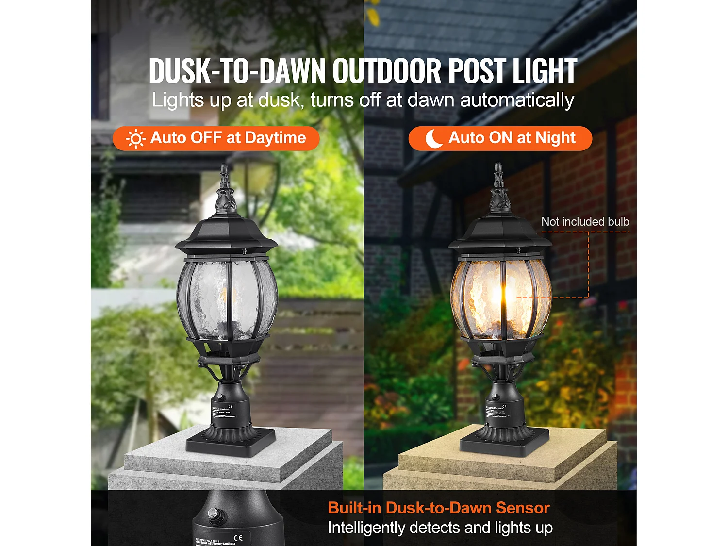 Lampadaires d'Extérieur SucceBuy, Lot de 2, Dusk to Dawn de 53cm pour Montage sur Poteau