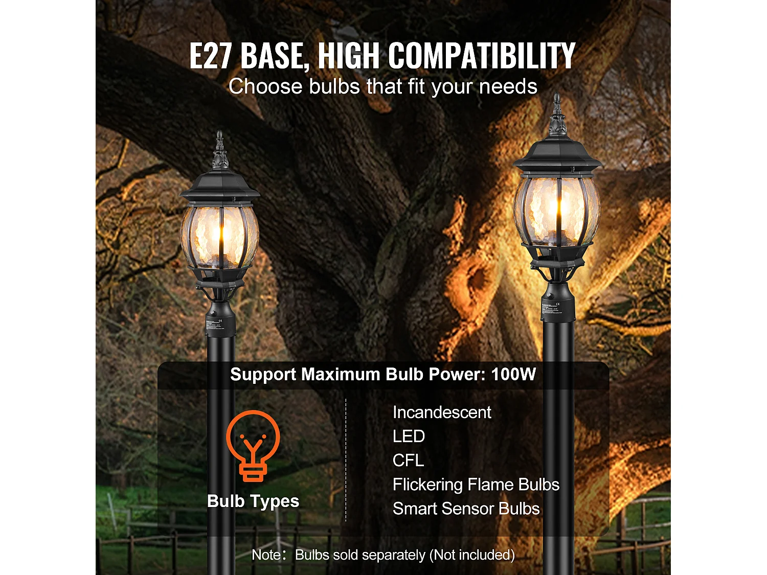 Lampadaires d'Extérieur SucceBuy, Lot de 2, Dusk to Dawn de 53cm pour Montage sur Poteau