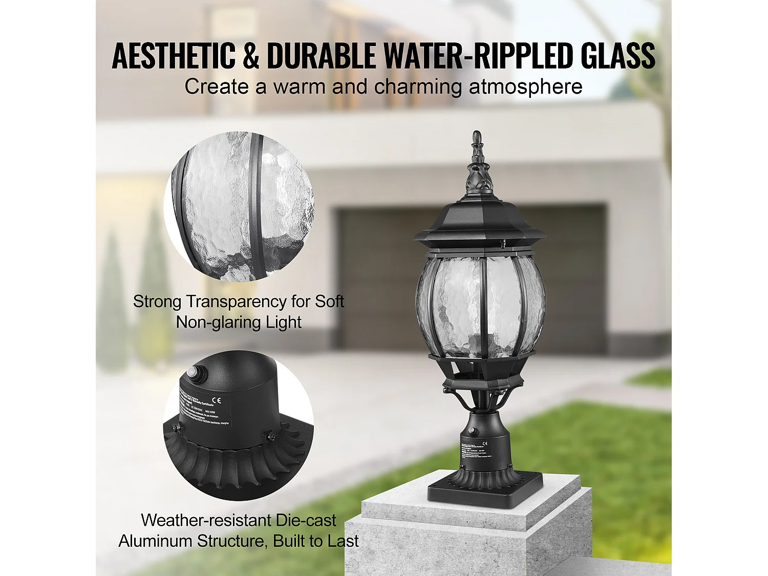 Lampadaires d'Extérieur SucceBuy, Lot de 2, Dusk to Dawn de 53cm pour Montage sur Poteau