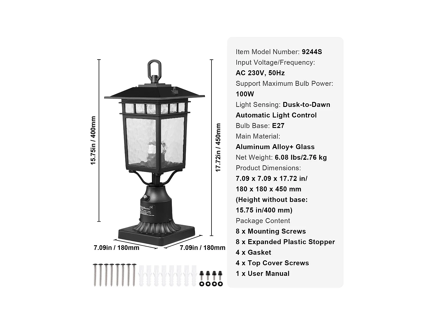 Lampadaires d'Extérieur SucceBuy, Lot de 2, Dusk to Dawn de 40cm, Luminaires Étanches pour Lampadaires