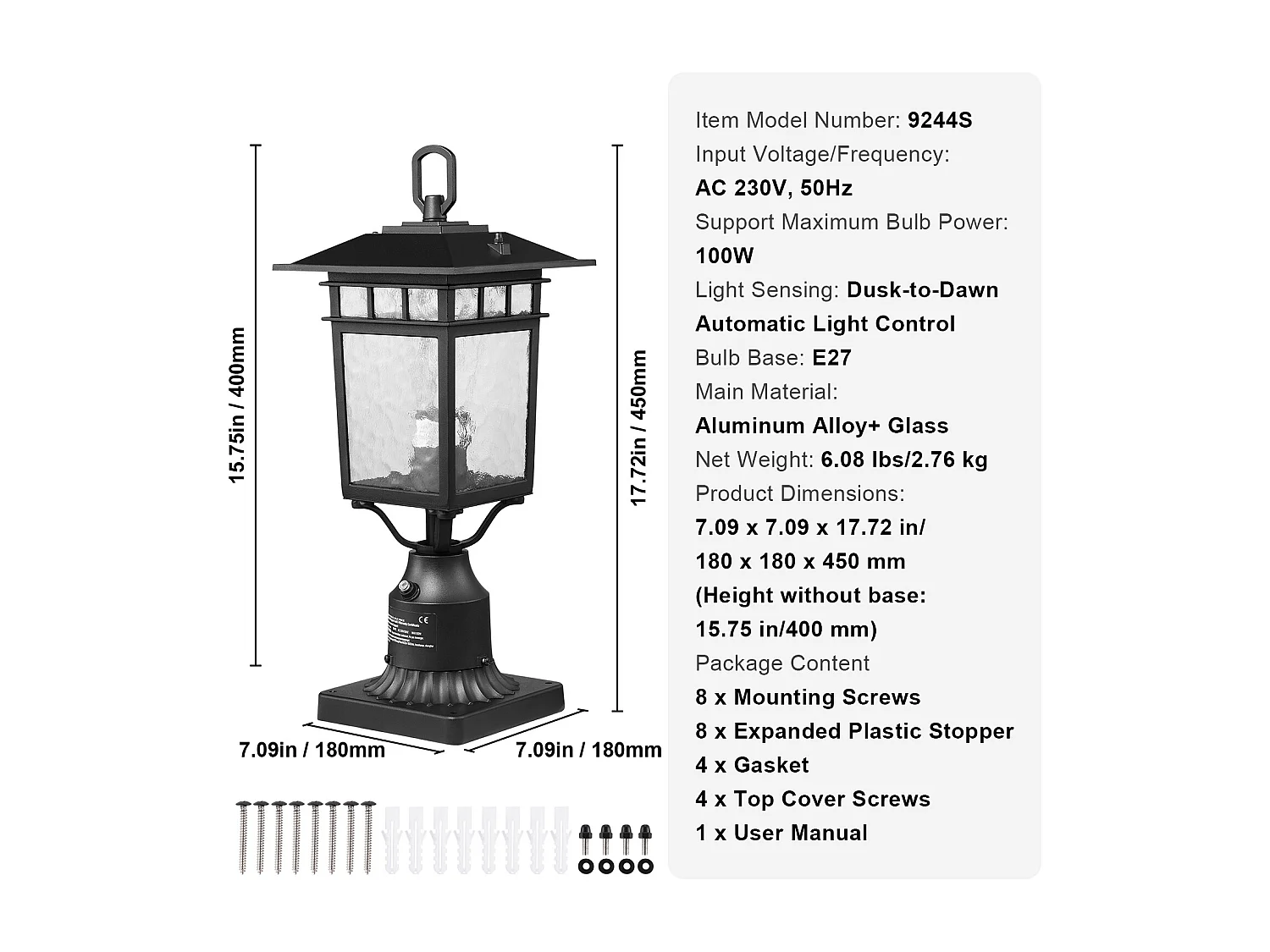 Lampadaires d'Extérieur SucceBuy, Lot de 2, Dusk to Dawn de 40cm, Luminaires Étanches pour Lampadaires