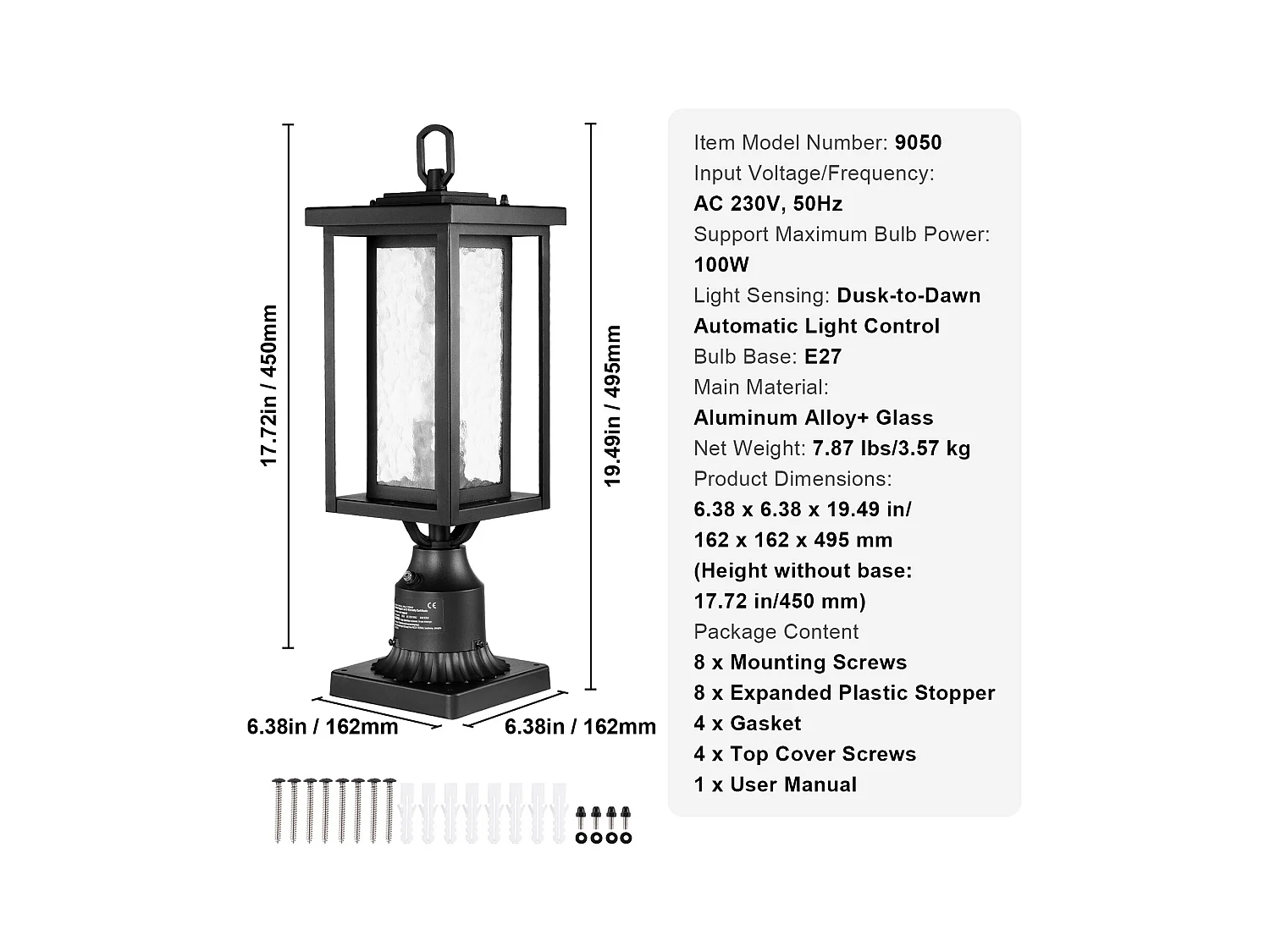 Lampadaires d'Extérieur SucceBuy, Lot de 2,  Dusk to Dawn de 45cm pour Montage sur Pilier