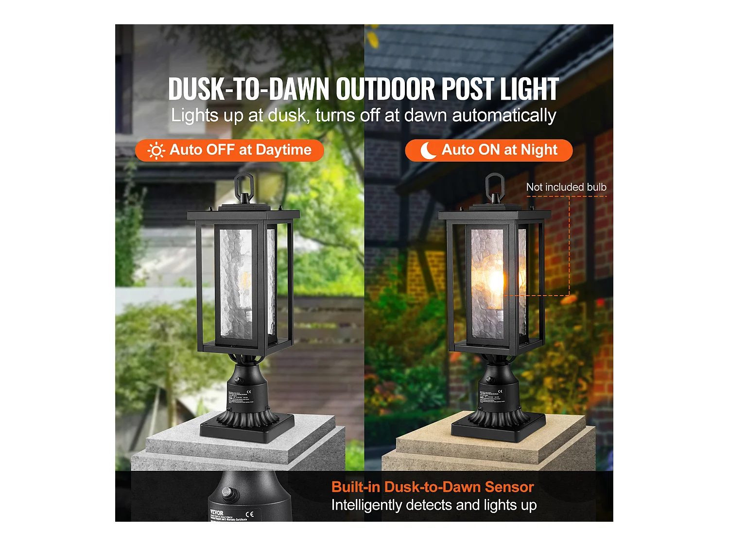 Lampadaires d'Extérieur SucceBuy, Lot de 2,  Dusk to Dawn de 45cm pour Montage sur Pilier