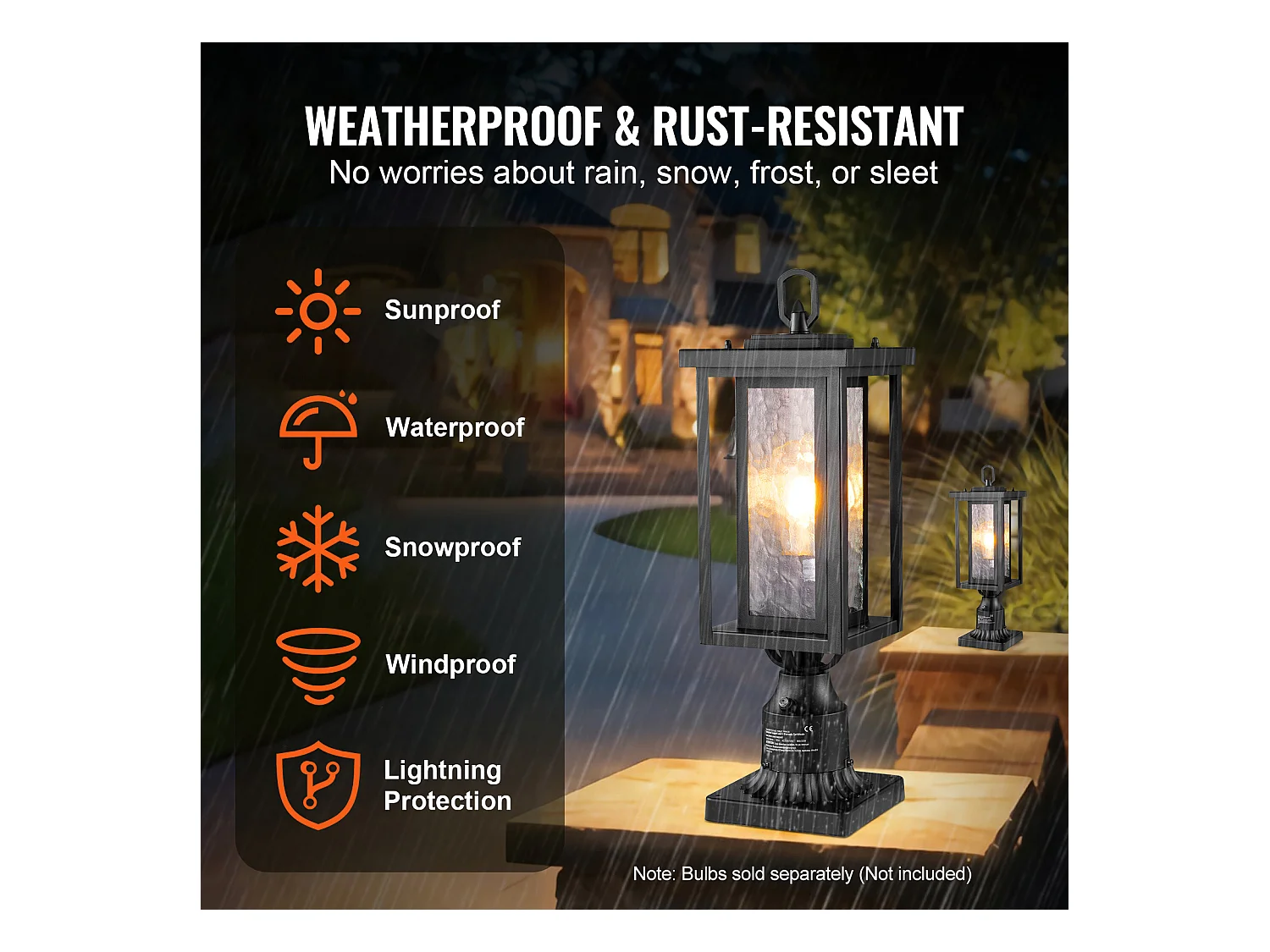 Lampadaires d'Extérieur SucceBuy, Lot de 2,  Dusk to Dawn de 45cm pour Montage sur Pilier