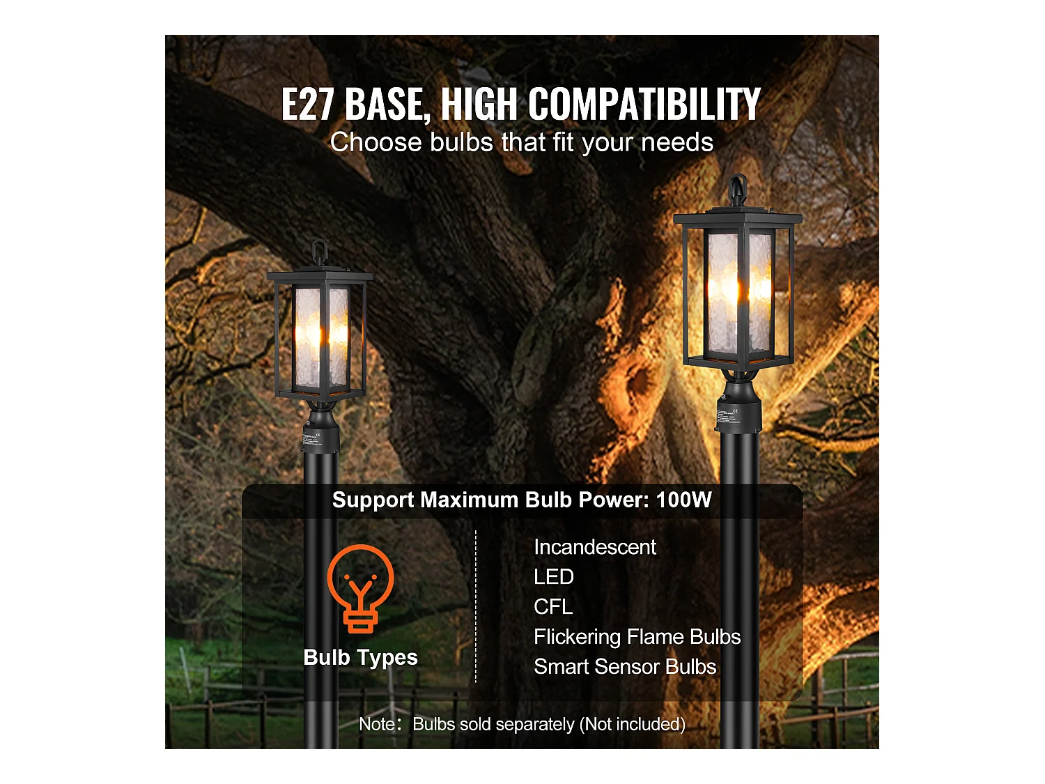 Lampadaires d'Extérieur SucceBuy, Lot de 2,  Dusk to Dawn de 45cm pour Montage sur Pilier