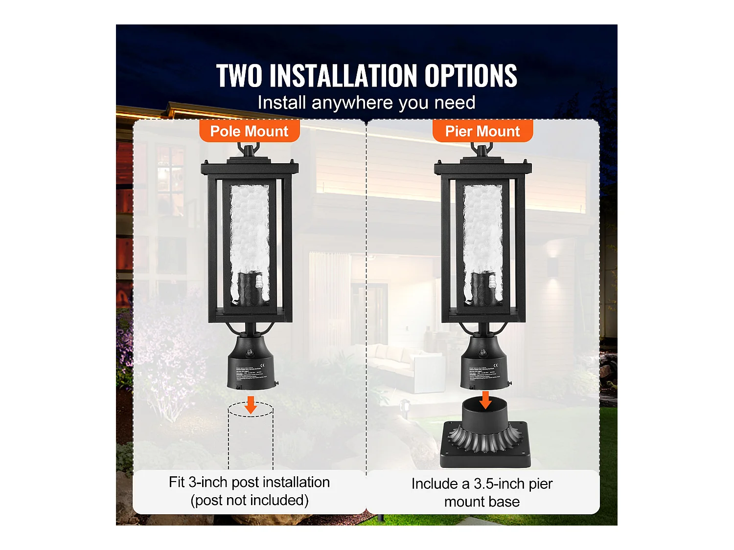 Lampadaires d'Extérieur SucceBuy, Lot de 2,  Dusk to Dawn de 45cm pour Montage sur Pilier