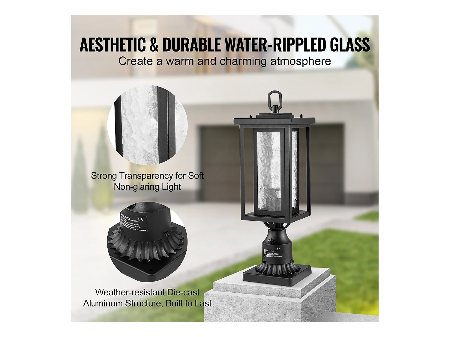 Lampadaires d'Extérieur SucceBuy, Lot de 2,  Dusk to Dawn de 45cm pour Montage sur Pilier