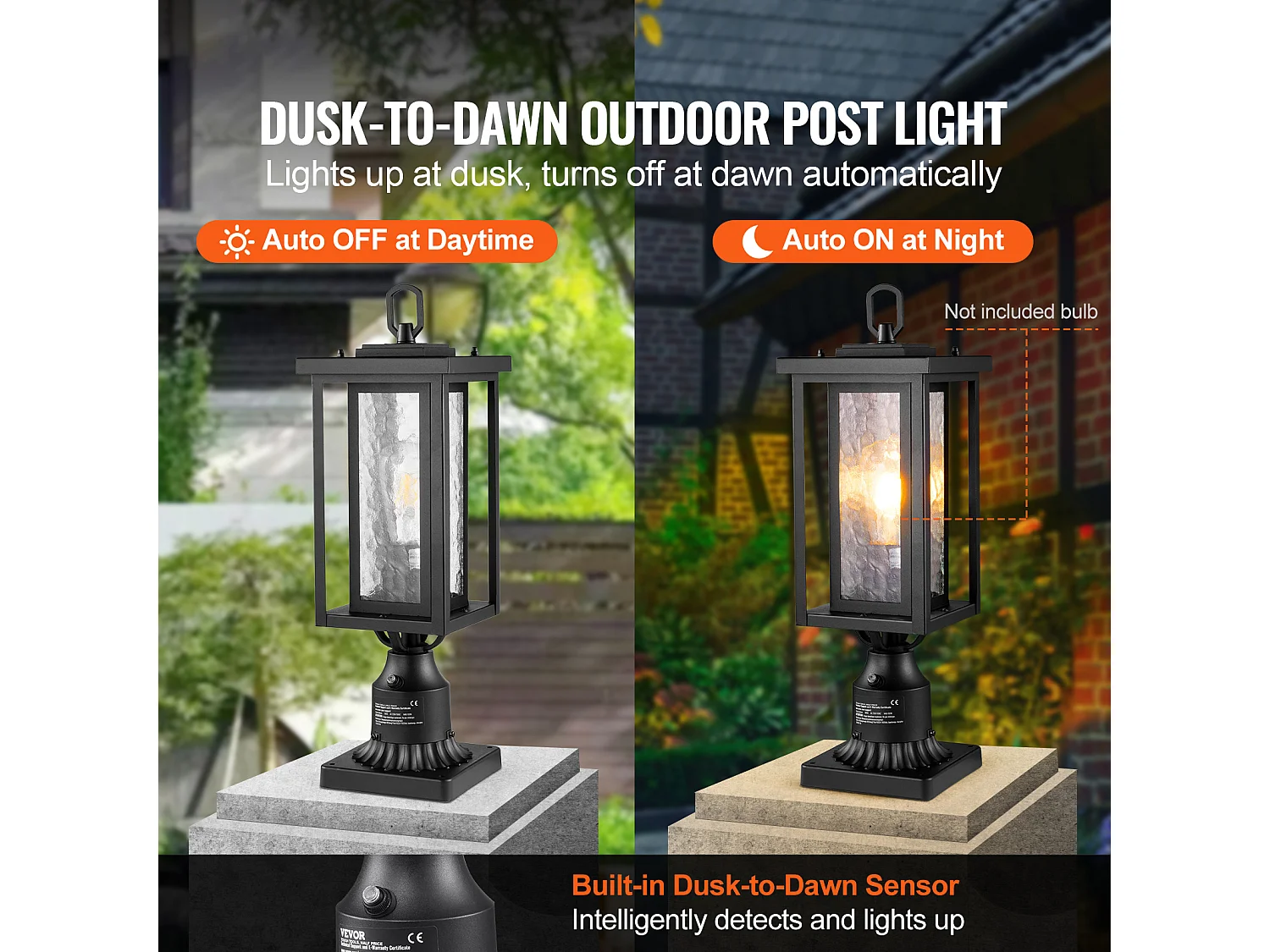 Lampadaires d'Extérieur SucceBuy, Lot de 2,  Dusk to Dawn de 45cm pour Montage sur Pilier