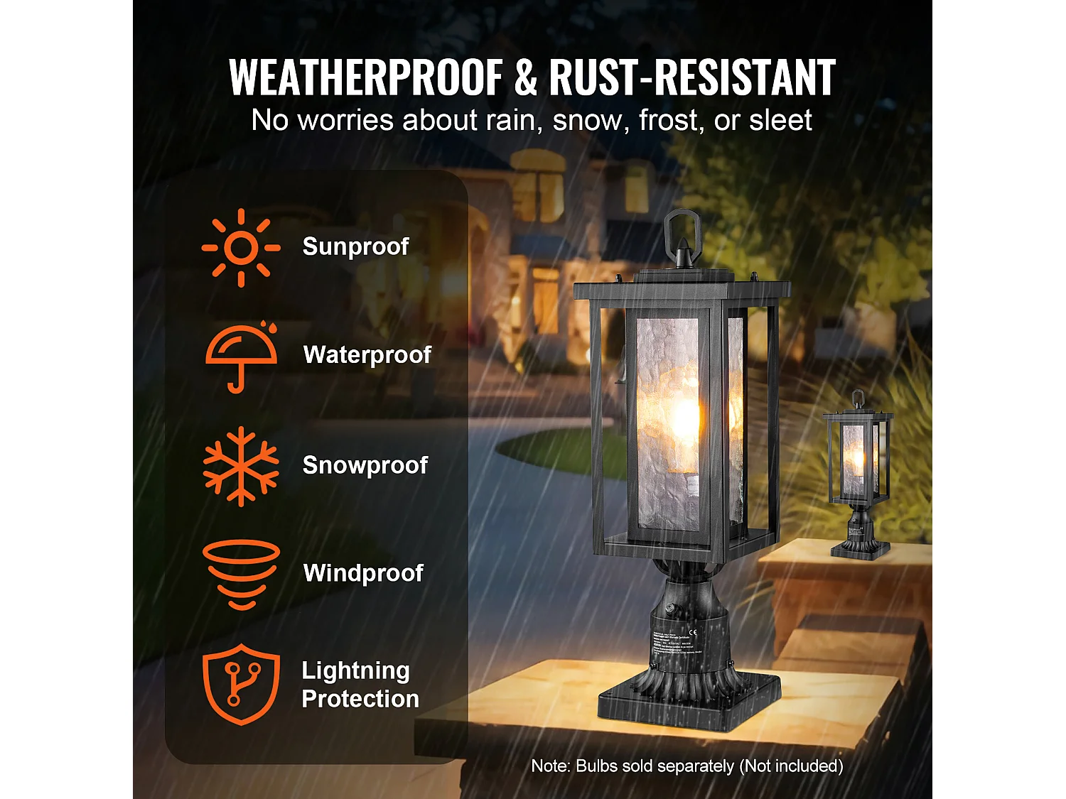 Lampadaires d'Extérieur SucceBuy, Lot de 2,  Dusk to Dawn de 45cm pour Montage sur Pilier