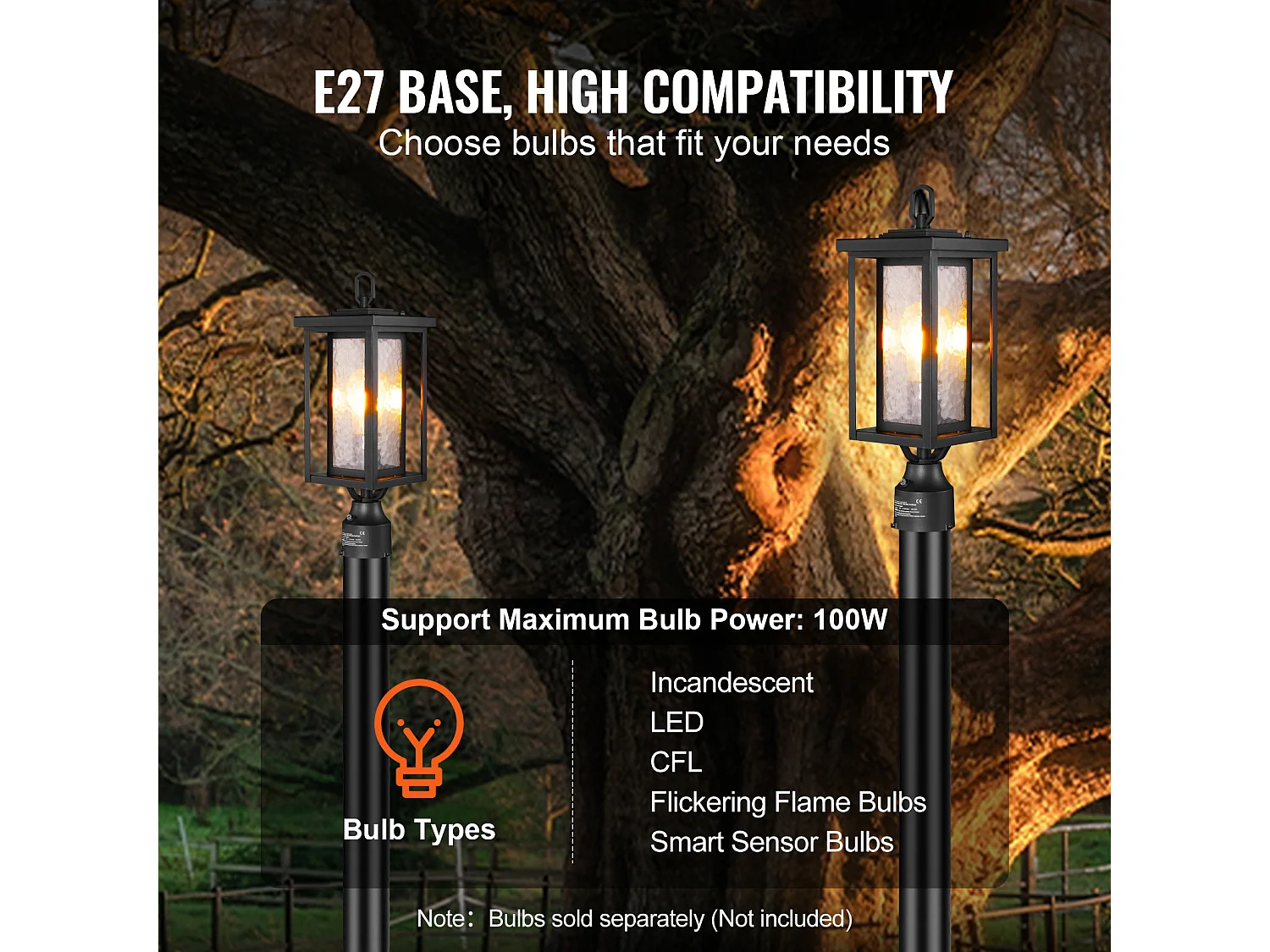 Lampadaires d'Extérieur SucceBuy, Lot de 2,  Dusk to Dawn de 45cm pour Montage sur Pilier