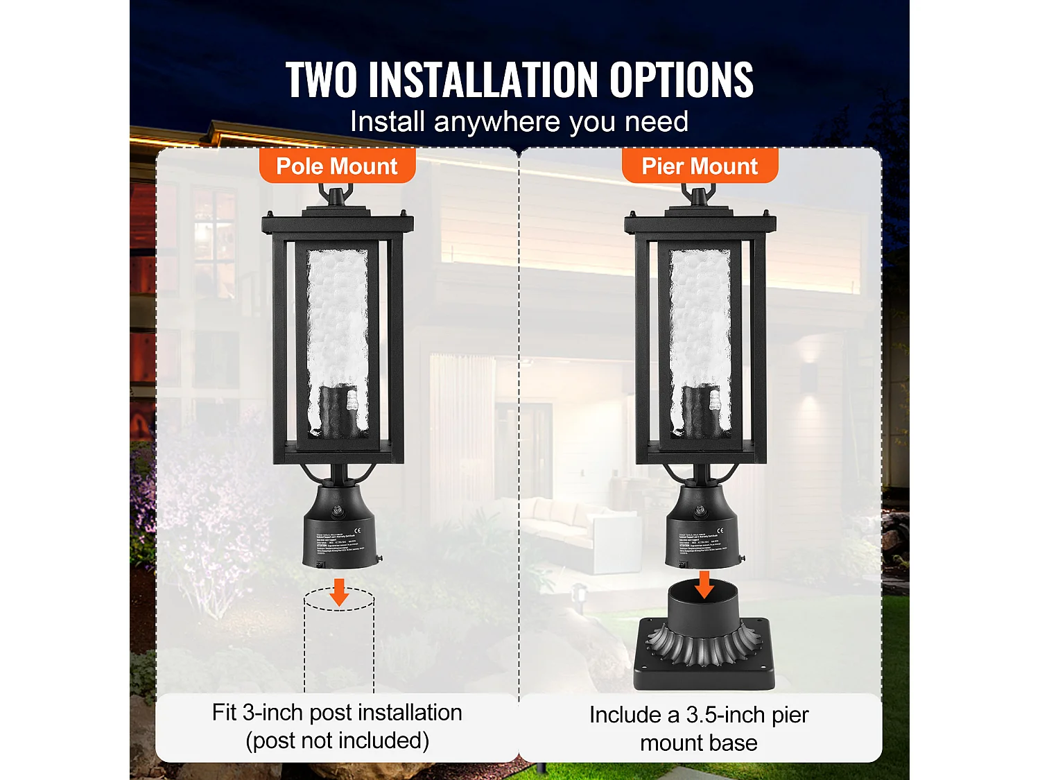 Lampadaires d'Extérieur SucceBuy, Lot de 2,  Dusk to Dawn de 45cm pour Montage sur Pilier