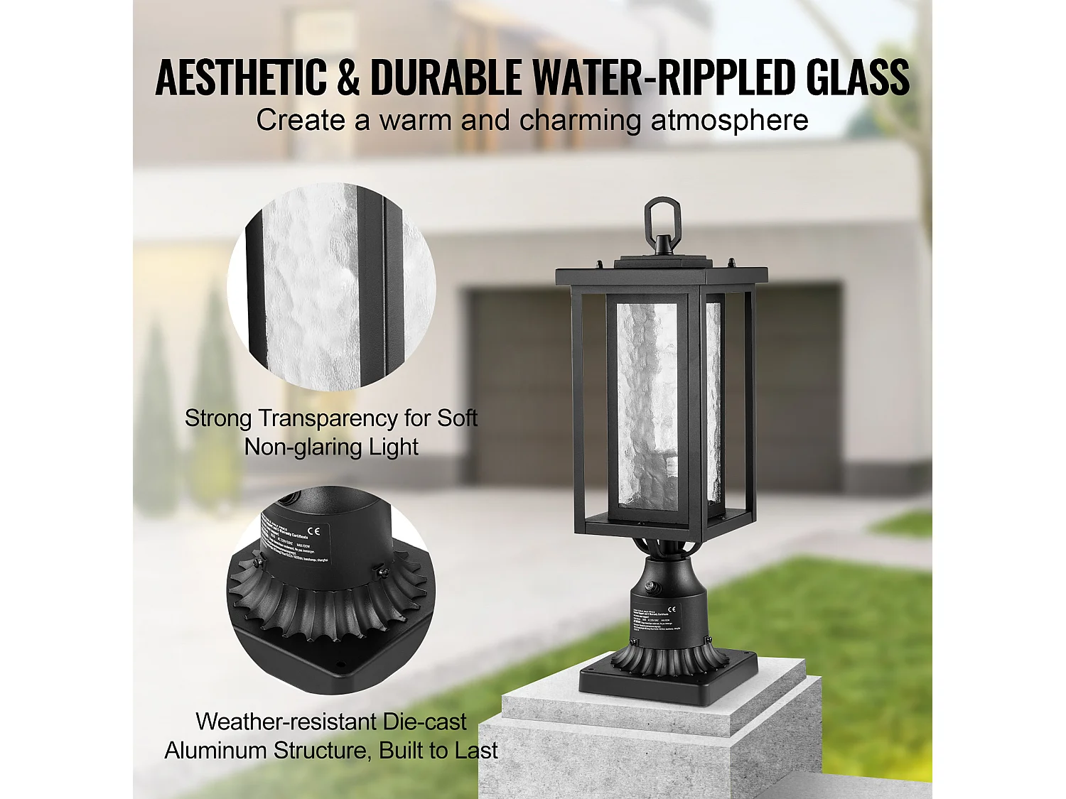 Lampadaires d'Extérieur SucceBuy, Lot de 2,  Dusk to Dawn de 45cm pour Montage sur Pilier