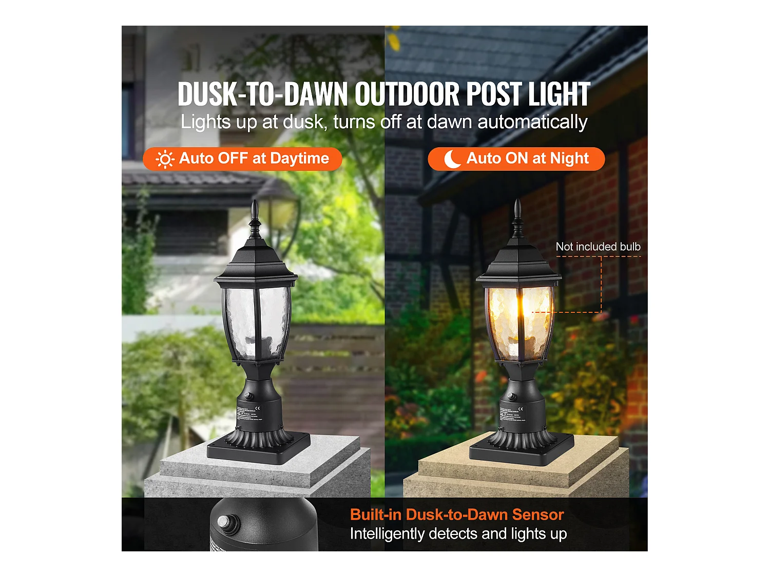 Zewnętrzna Lampa Podłogowa SucceBuy, 40 cm, od Zmierzchu do Świtu, Wodoodporne Oprawy Oświetleniowe do Latarni