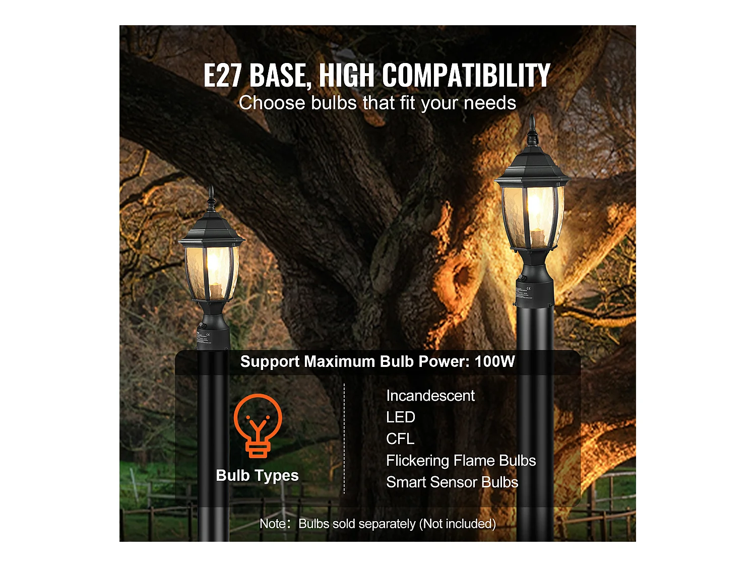 Zewnętrzna Lampa Podłogowa SucceBuy, 40 cm, od Zmierzchu do Świtu, Wodoodporne Oprawy Oświetleniowe do Latarni