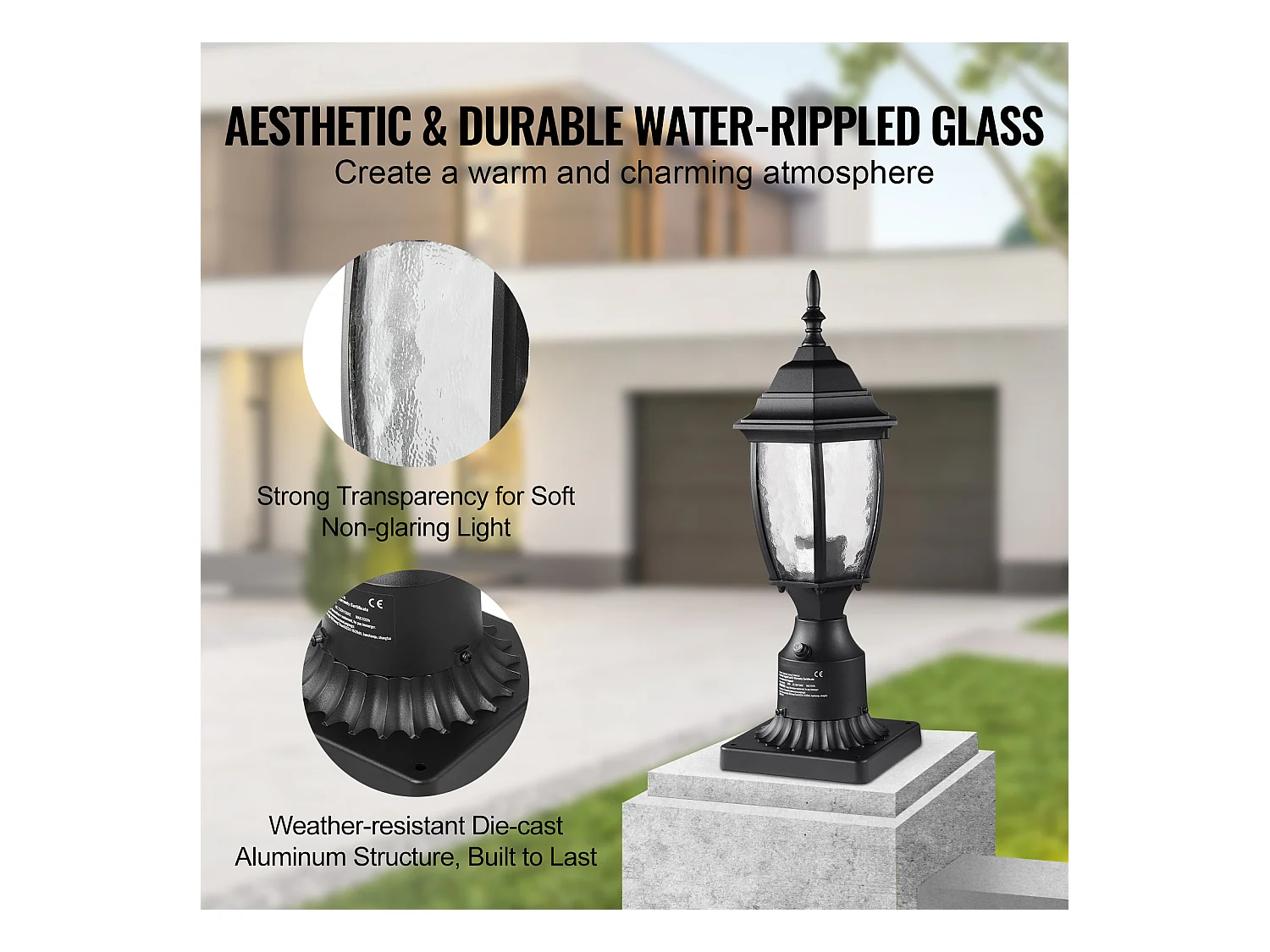 Zewnętrzna Lampa Podłogowa SucceBuy, 40 cm, od Zmierzchu do Świtu, Wodoodporne Oprawy Oświetleniowe do Latarni