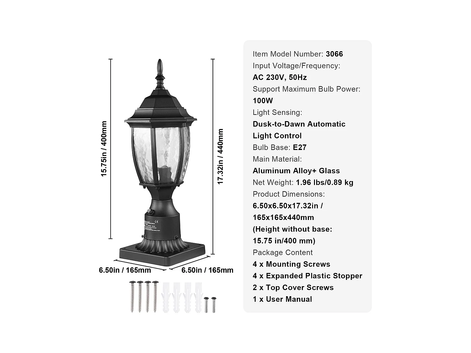 Luminaria Exterior SucceBuy, Dusk to Dawn de 40cm, Luminarias Estancas para Farolas