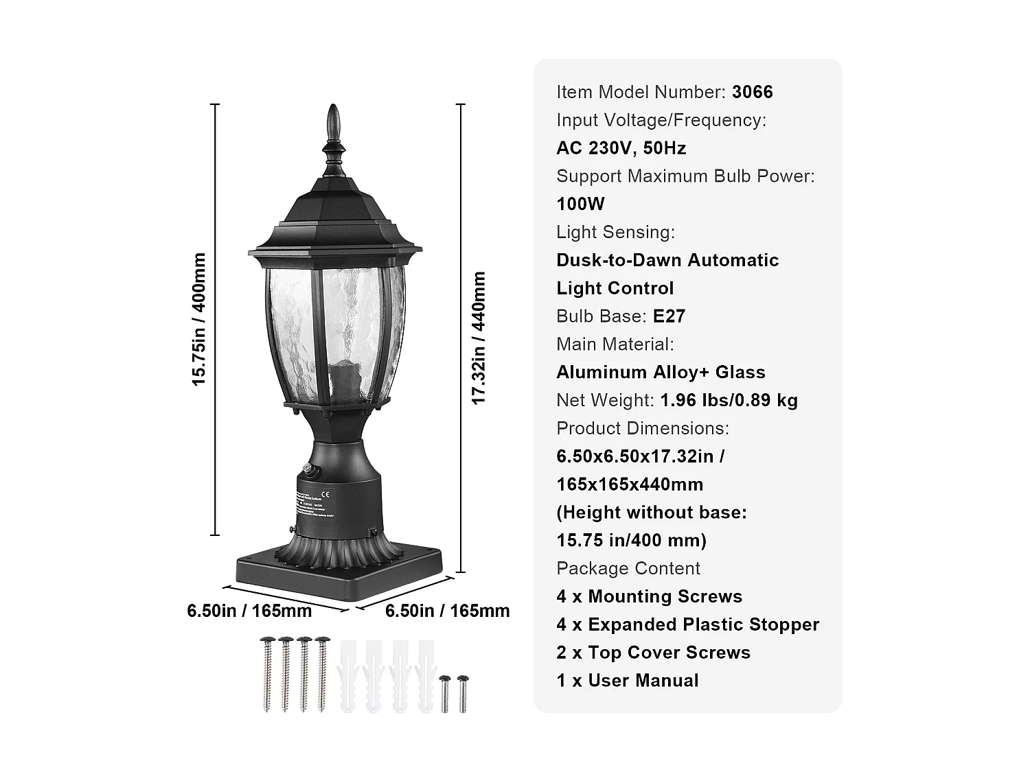 Lampadaire d'Extérieur SucceBuy, Dusk to Dawn de 40cm, Luminaires Étanches pour Lampadaires