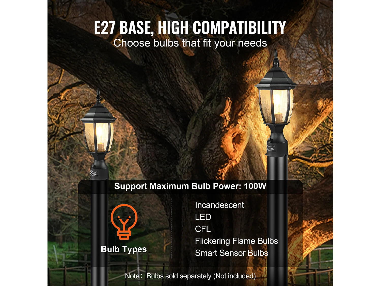 Lampadaire d'Extérieur SucceBuy, Dusk to Dawn de 40cm, Luminaires Étanches pour Lampadaires