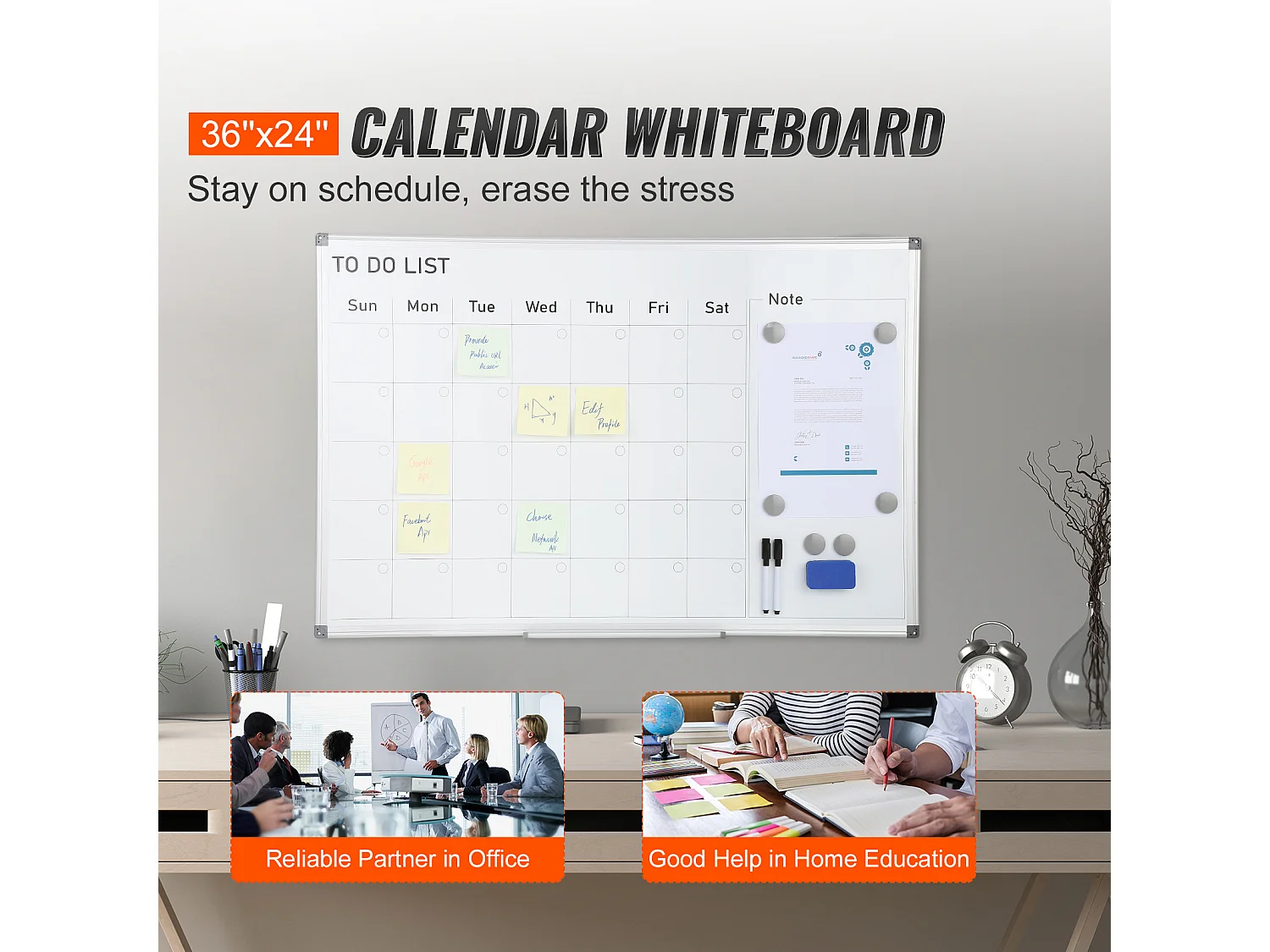 Tableau Blanc Magnétique SucceBuy, Effaçable à Sec,  91 x 61cm, Montage Mural pour Utilisation au Bureau