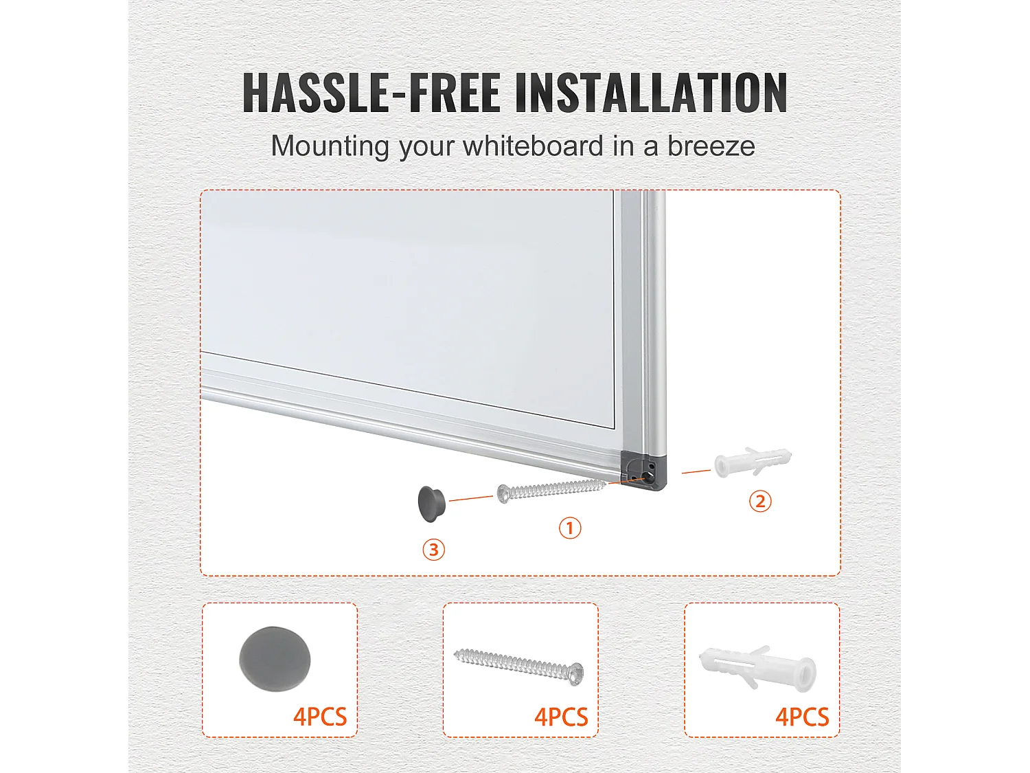 Tableau Blanc Magnétique SucceBuy, Effaçable à Sec,  91 x 61cm, Montage Mural pour Utilisation au Bureau