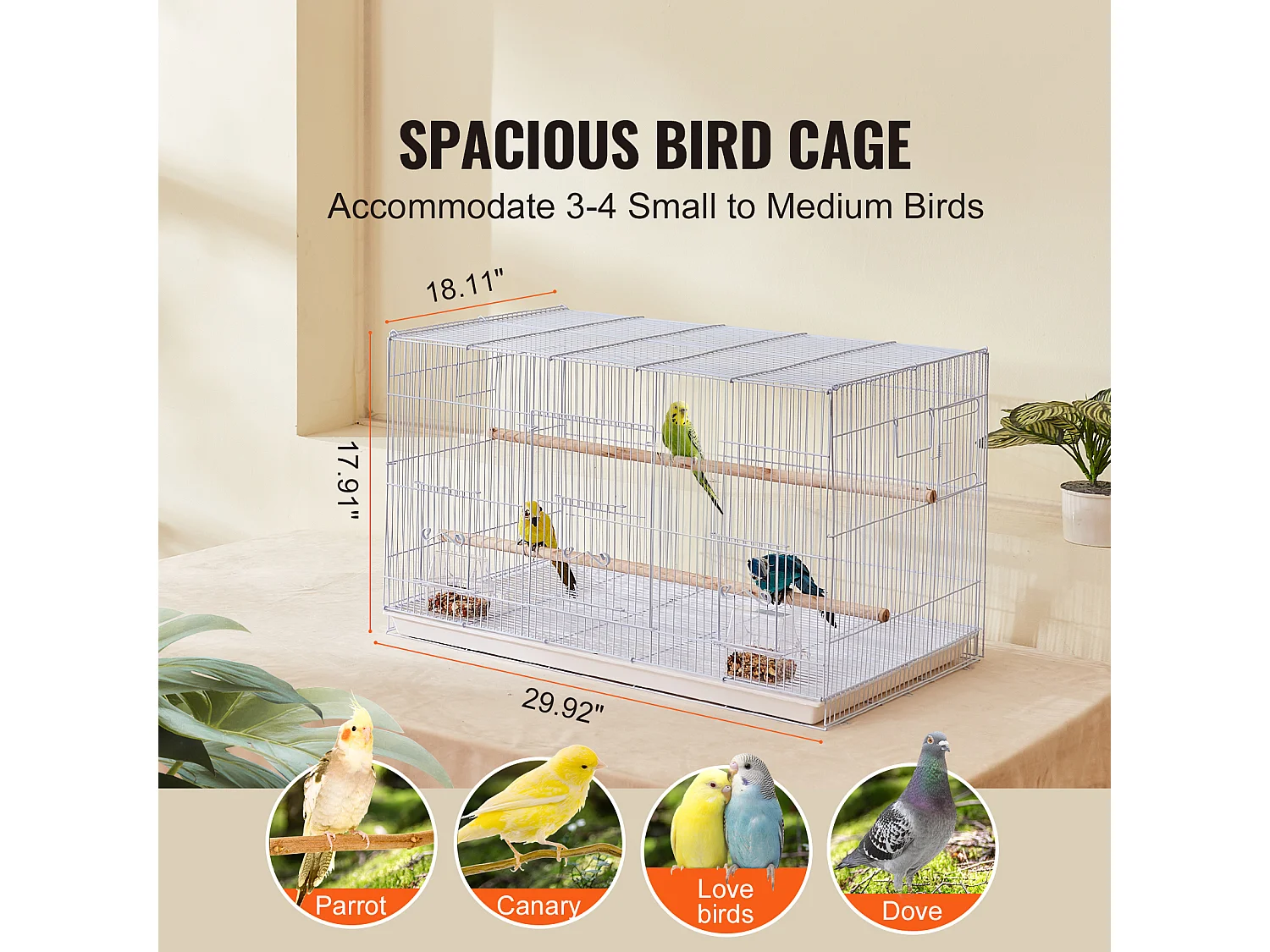 Cage à Oiseaux, SucceBuy Cage de Vol pour Petits Oiseaux de 45 cm, Blanche pour Perruches - Durable et Facile à Gérer