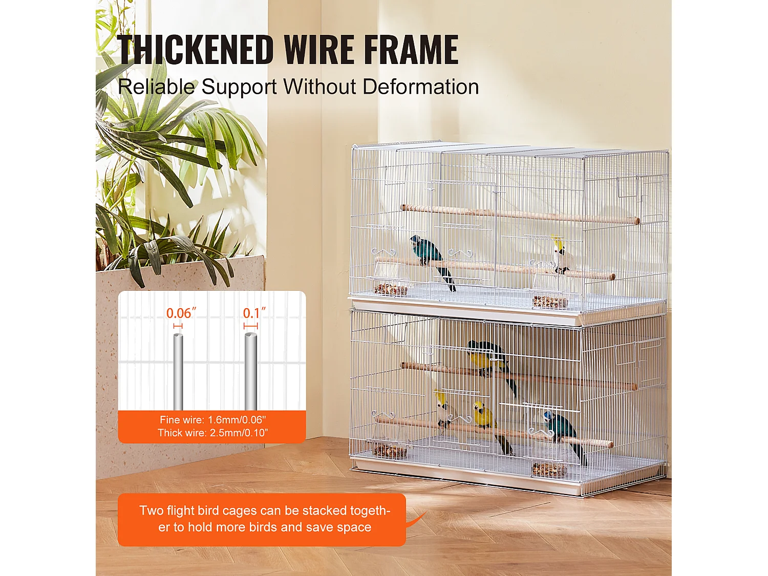 Cage à Oiseaux, SucceBuy Cage de Vol pour Petits Oiseaux de 45 cm, Blanche pour Perruches - Durable et Facile à Gérer