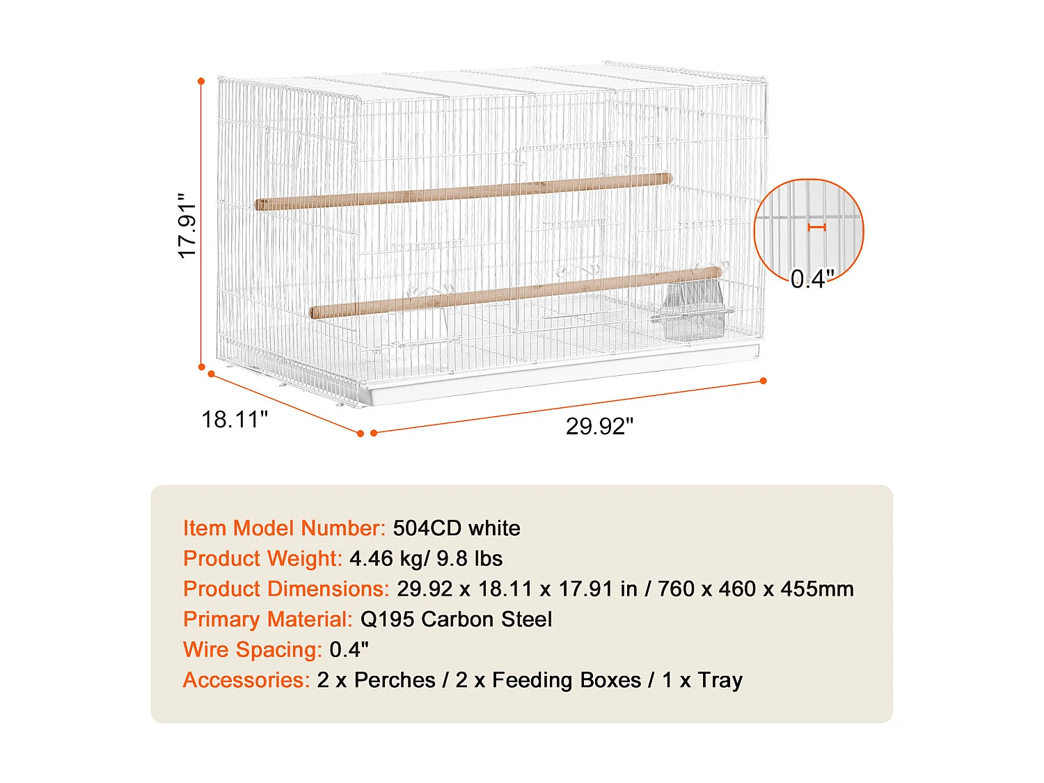 Cage à Oiseaux, SucceBuy Cage de Vol pour Petits Oiseaux de 45 cm, Blanche pour Perruches - Durable et Facile à Gérer
