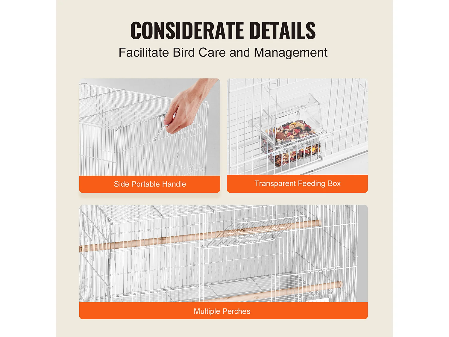 Cage à Oiseaux, SucceBuy Cage de Vol pour Petits Oiseaux de 45 cm, Blanche pour Perruches - Durable et Facile à Gérer