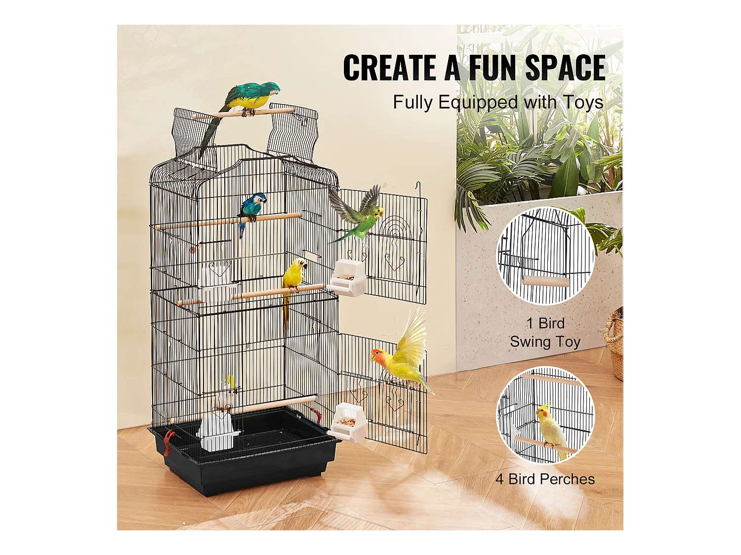 Cage à Oiseaux, SucceBuy Cage de Vol pour Oiseaux de 99 cm Suspendue pour Perroquets et Perruches
