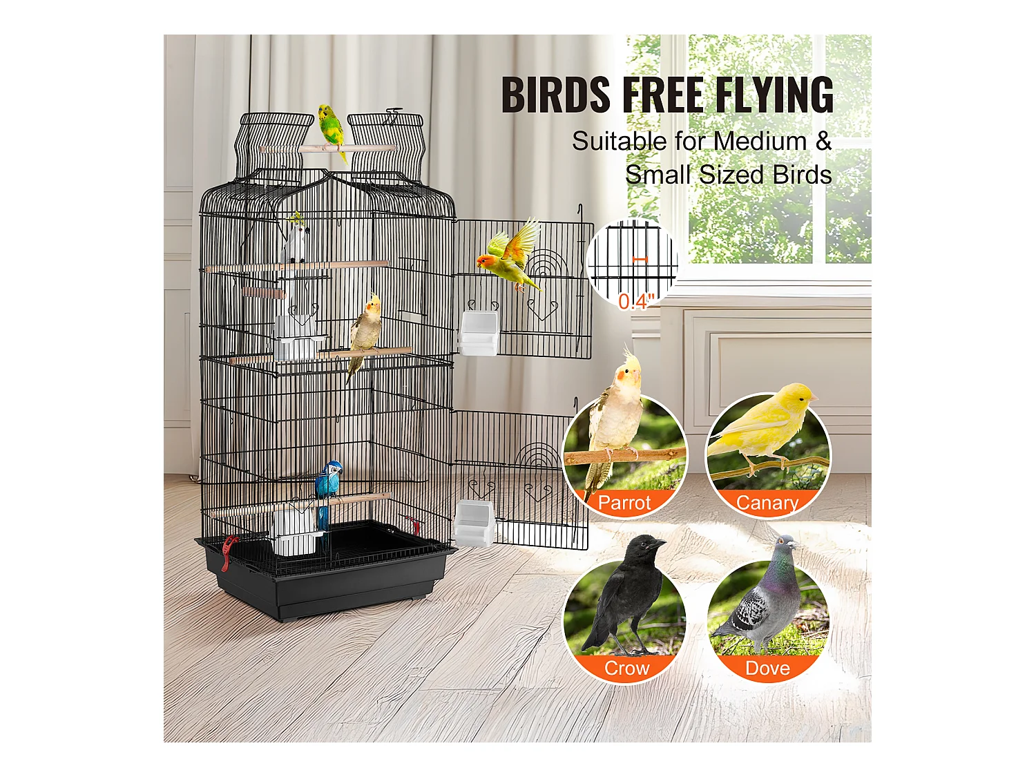 Cage à Oiseaux, SucceBuy Cage de Vol pour Oiseaux de 99 cm Suspendue pour Perroquets et Perruches