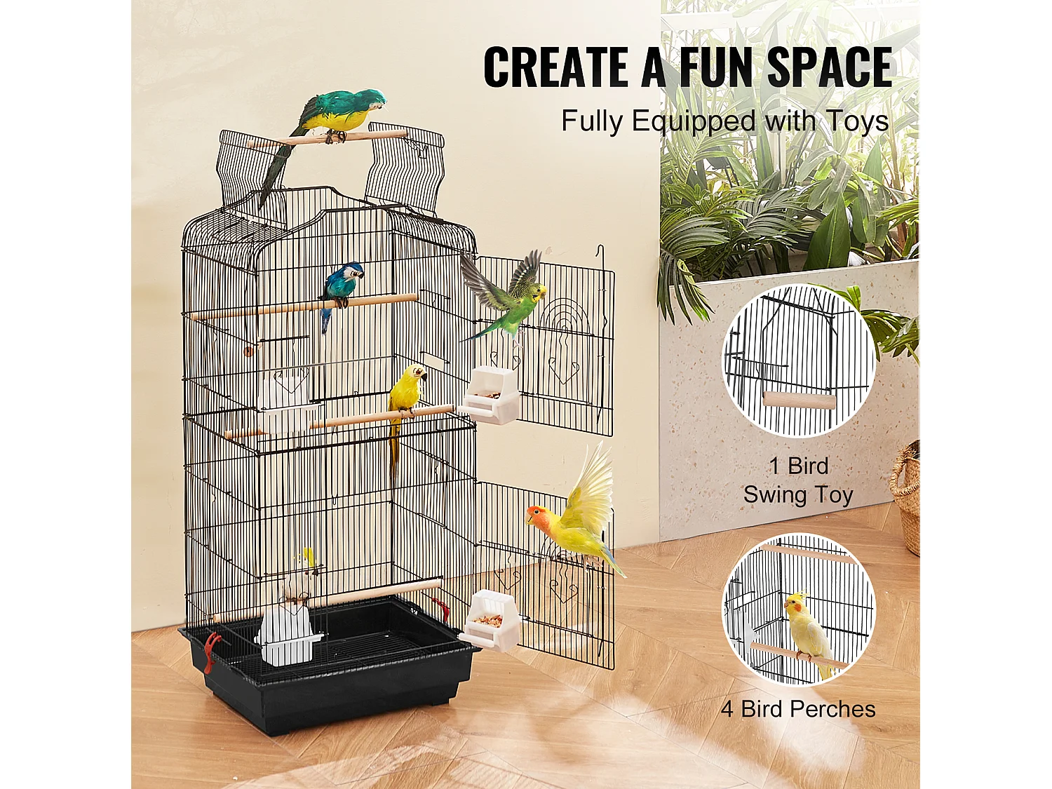Cage à Oiseaux, SucceBuy Cage de Vol pour Oiseaux de 99 cm Suspendue pour Perroquets et Perruches