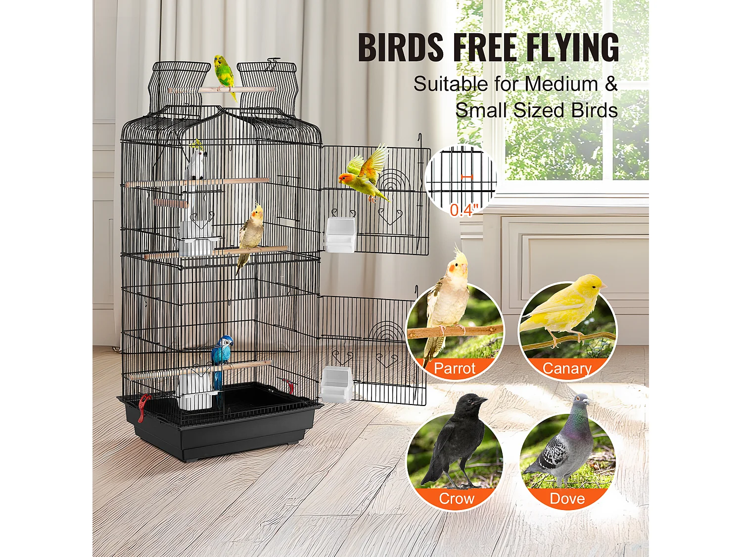 Cage à Oiseaux, SucceBuy Cage de Vol pour Oiseaux de 99 cm Suspendue pour Perroquets et Perruches