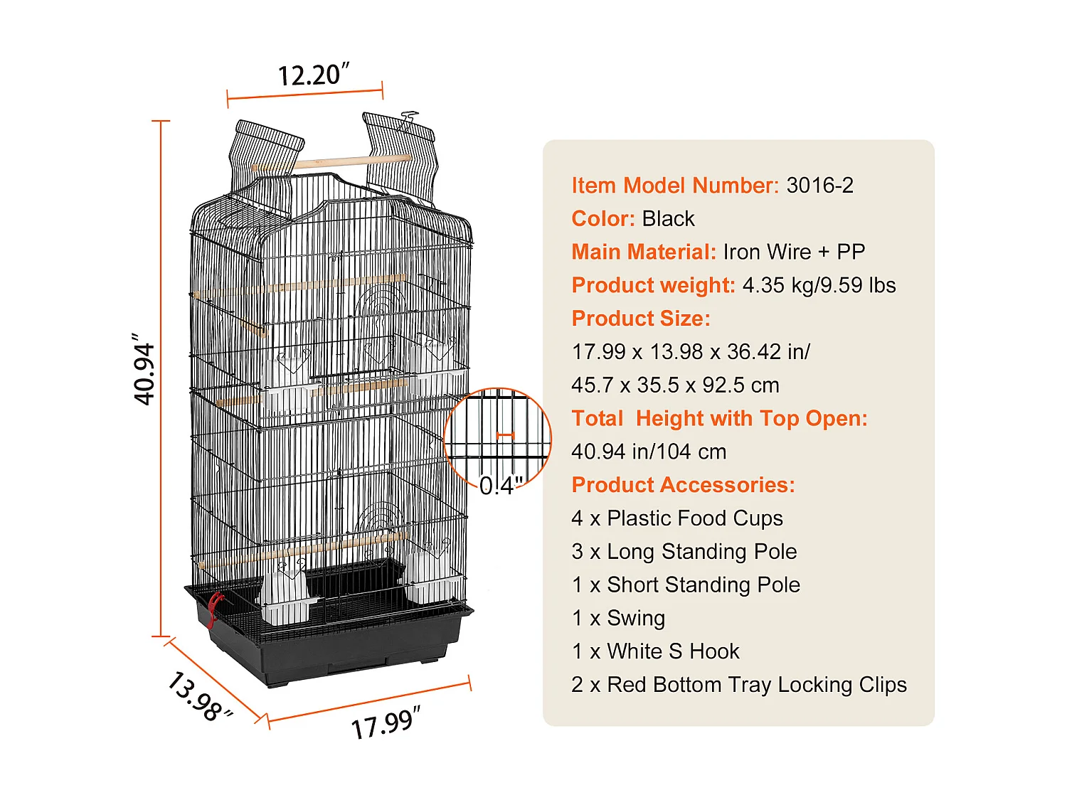 Cage à Oiseaux, SucceBuy Cage de Vol pour Oiseaux de 99 cm Suspendue pour Perroquets et Perruches