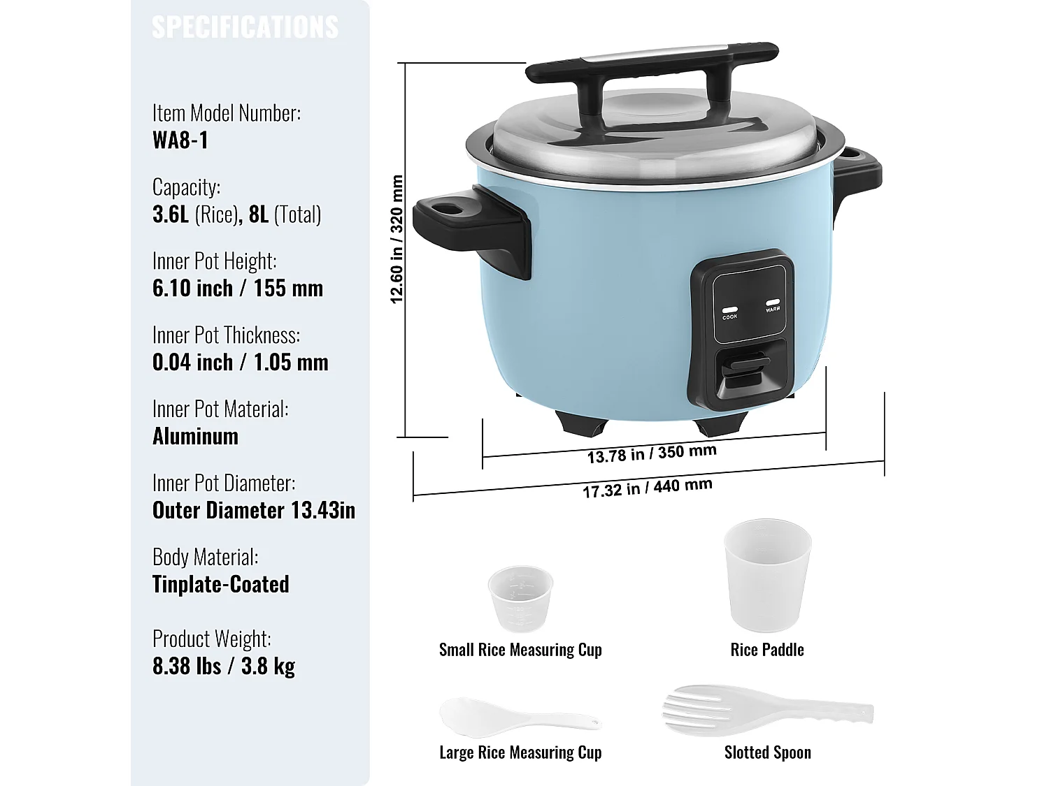Panela de Arroz Comercial SucceBuy, 40 Chávenas 8 L Antiaderente 24 H Manter Quente para Restaurantes