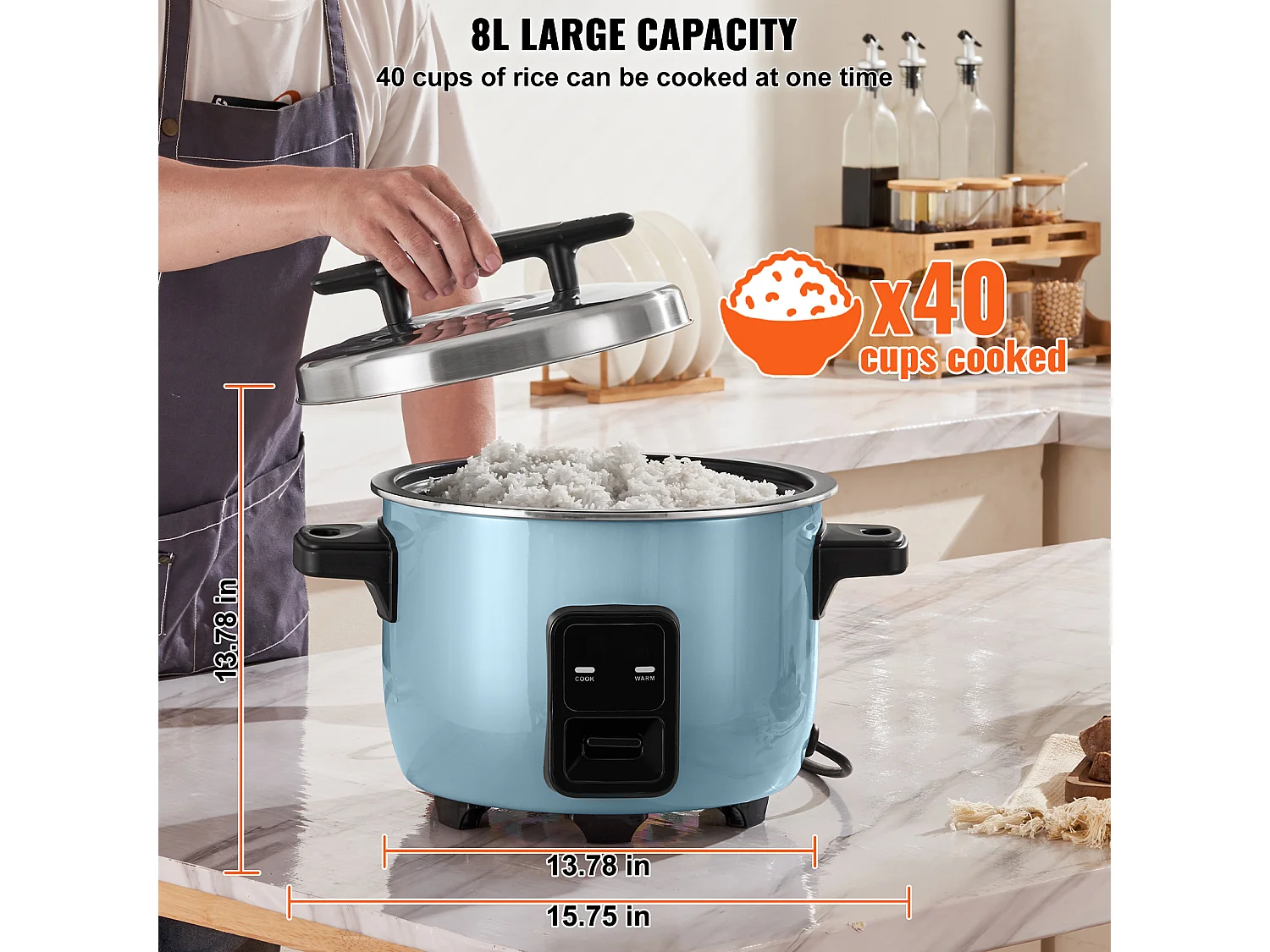 Panela de Arroz Comercial SucceBuy, 40 Chávenas 8 L Antiaderente 24 H Manter Quente para Restaurantes