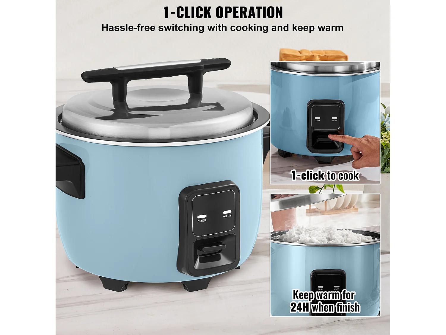 Panela de Arroz Comercial SucceBuy, 40 Chávenas 8 L Antiaderente 24 H Manter Quente para Restaurantes