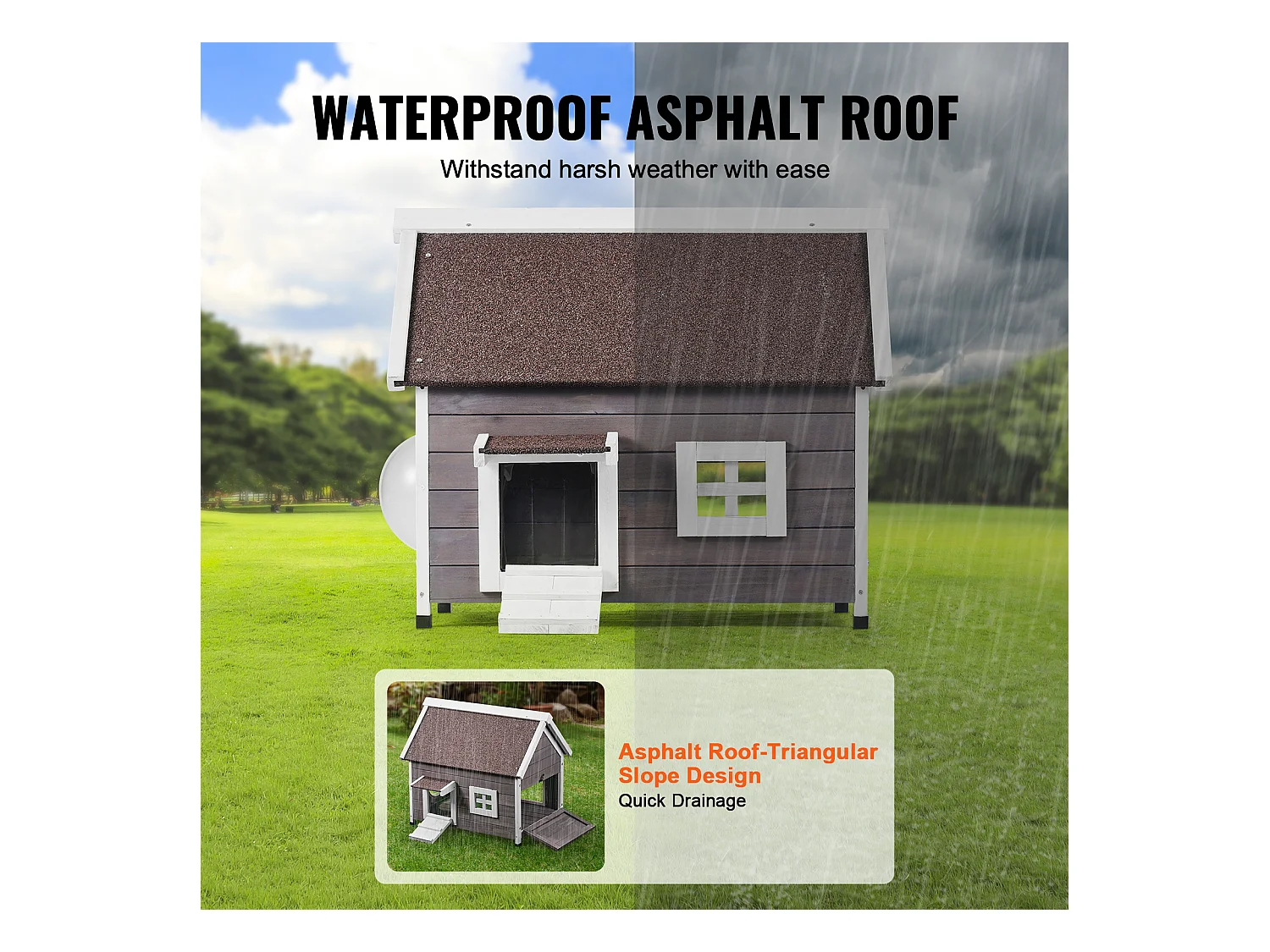 Casa para Gatos, SucceBuy Outdoor Cat Housing: un Refugio de Madera para Felinos Callejeros, Equipado con Techo, Puertas Plegables y una Ventana de Visualización.