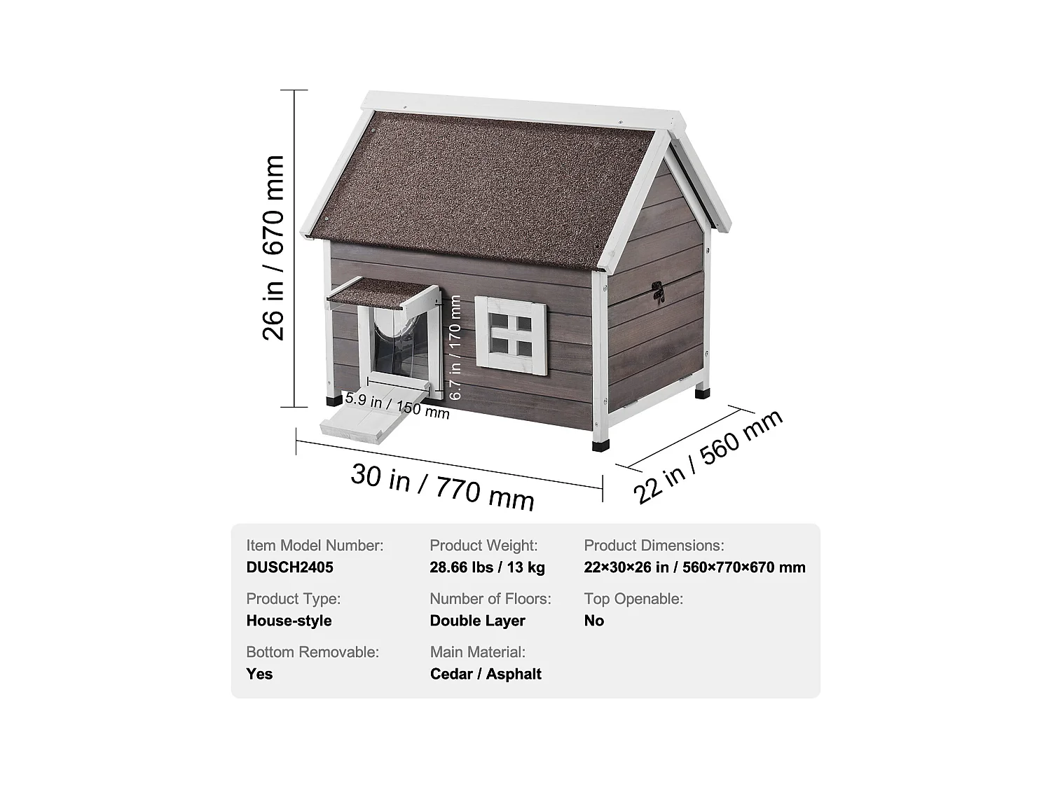 Maison pour Chat, SucceBuy Outdoor Cat Housing - un Abri en Bois pour Féelins Errants, Equipé d'un Toit, de Portes Pliantes et d'une Fenêtre d'Observation