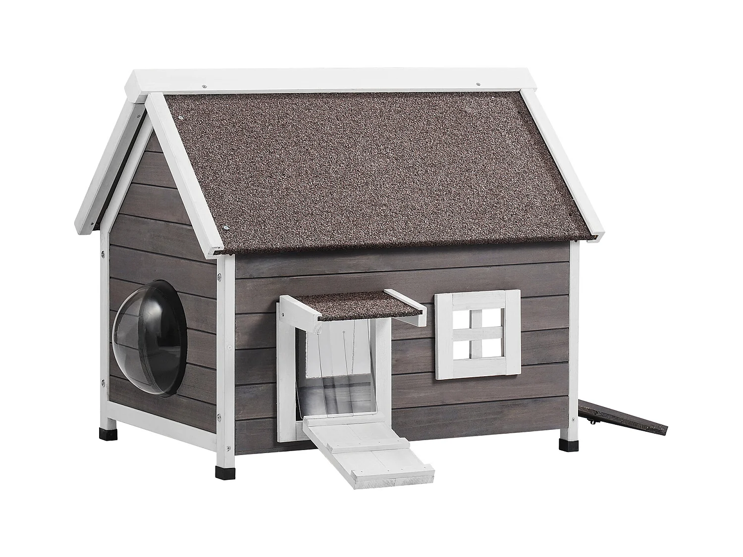 Maison pour Chat, SucceBuy Outdoor Cat Housing - un Abri en Bois pour Féelins Errants, Equipé d'un Toit, de Portes Pliantes et d'une Fenêtre d'Observation
