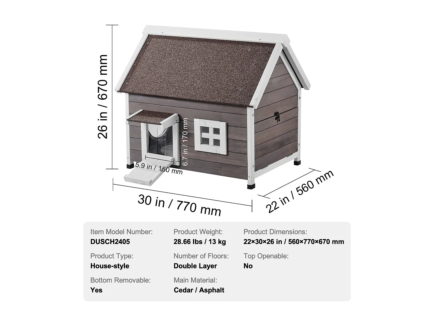 Maison pour Chat, SucceBuy Outdoor Cat Housing - un Abri en Bois pour Féelins Errants, Equipé d'un Toit, de Portes Pliantes et d'une Fenêtre d'Observation