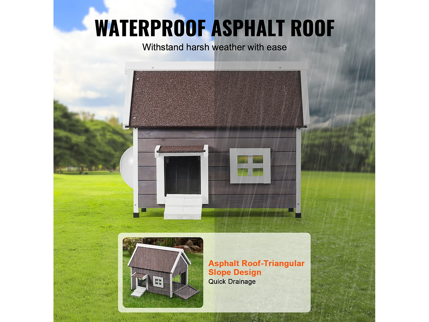 Maison pour Chat, SucceBuy Outdoor Cat Housing - un Abri en Bois pour Féelins Errants, Equipé d'un Toit, de Portes Pliantes et d'une Fenêtre d'Observation