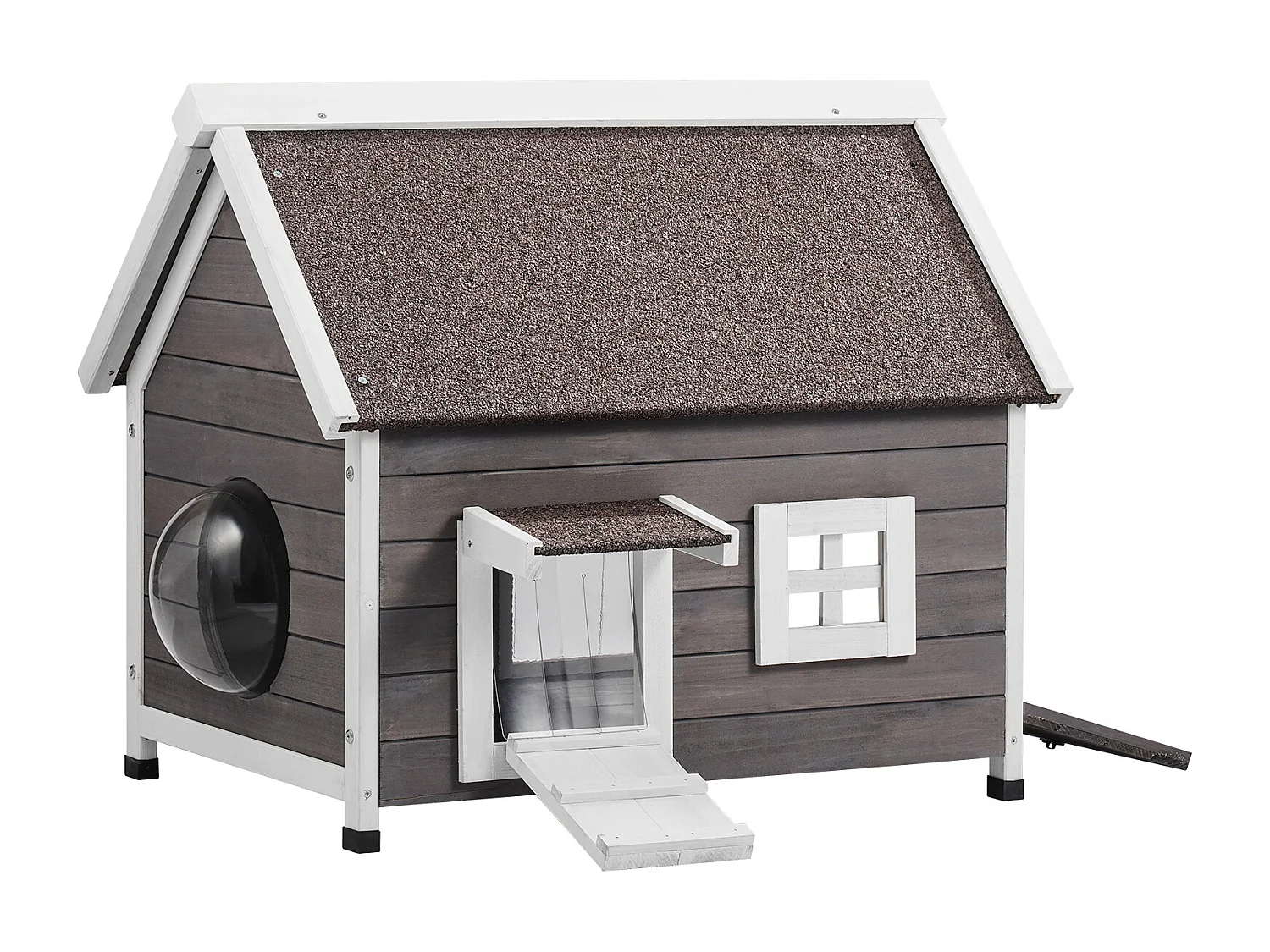 Maison pour Chat, SucceBuy Outdoor Cat Housing - un Abri en Bois pour Féelins Errants, Equipé d'un Toit, de Portes Pliantes et d'une Fenêtre d'Observation