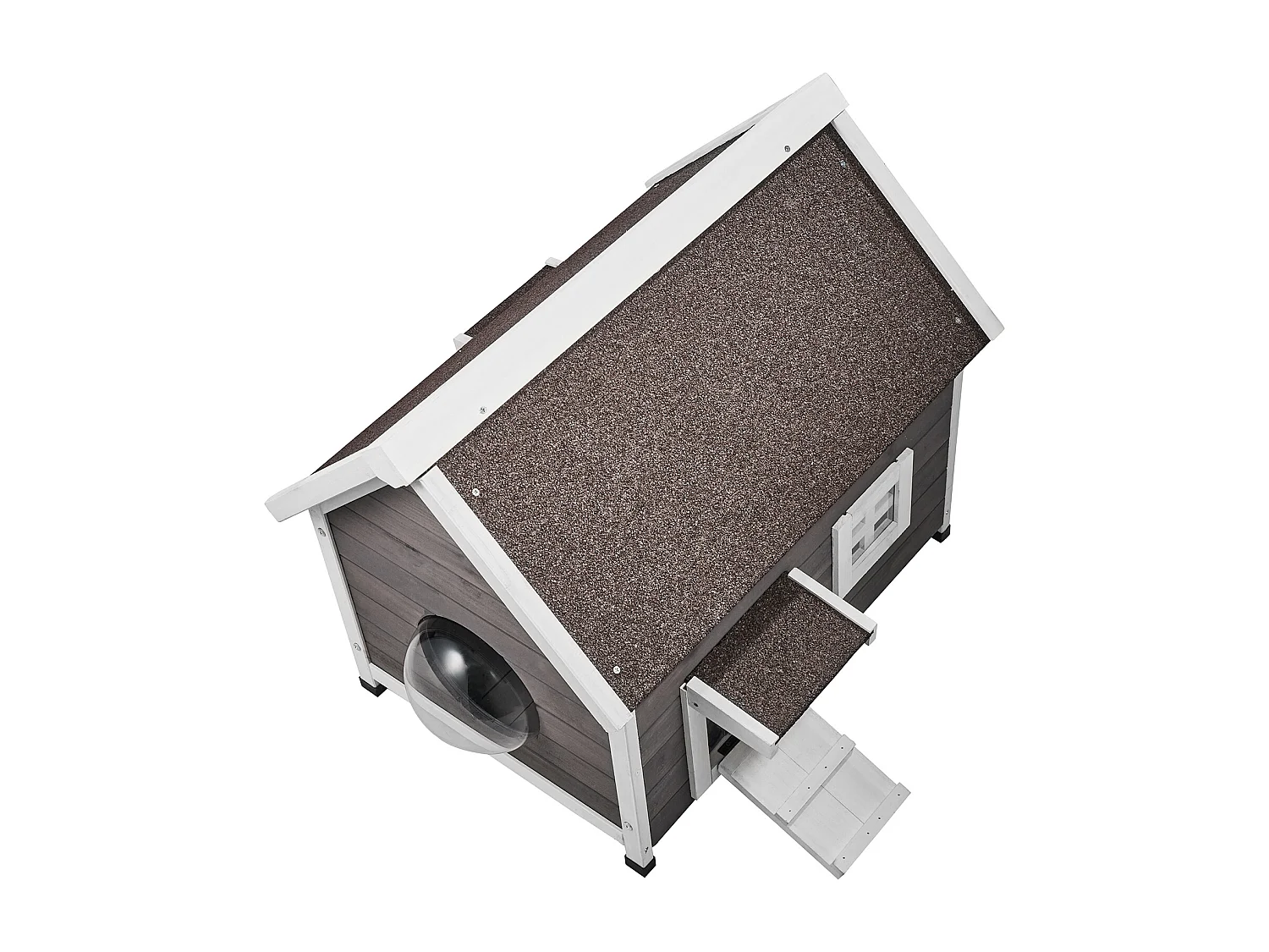 Maison pour Chat, SucceBuy Outdoor Cat Housing - un Abri en Bois pour Féelins Errants, Equipé d'un Toit, de Portes Pliantes et d'une Fenêtre d'Observation