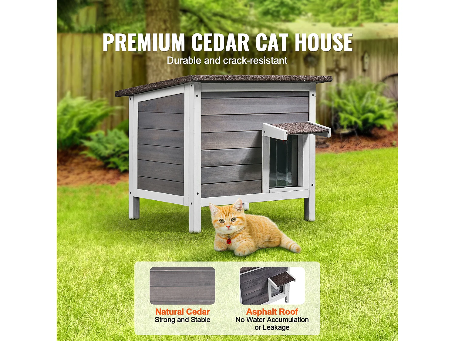 Maison pour Chat, SucceBuy Outdoor Cat Shelter - Un Abri en Bois pour Chats Sauvages, avec Toit et Portes Recouvertes de PVC