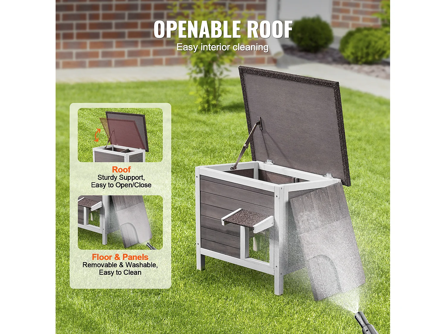 Maison pour Chat, SucceBuy Outdoor Cat Shelter - Un Abri en Bois pour Chats Sauvages, avec Toit et Portes Recouvertes de PVC