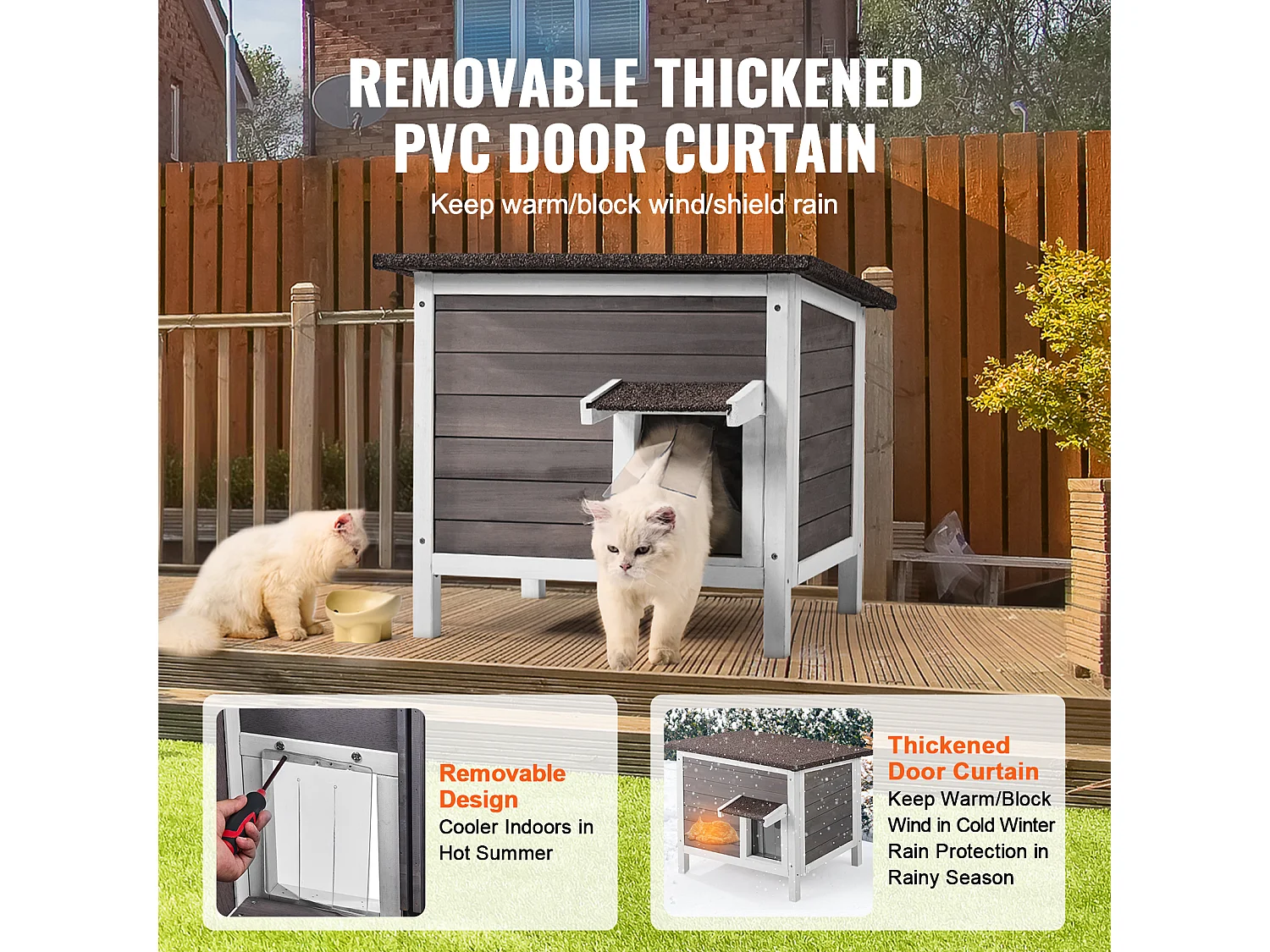 Maison pour Chat, SucceBuy Outdoor Cat Shelter - Un Abri en Bois pour Chats Sauvages, avec Toit et Portes Recouvertes de PVC